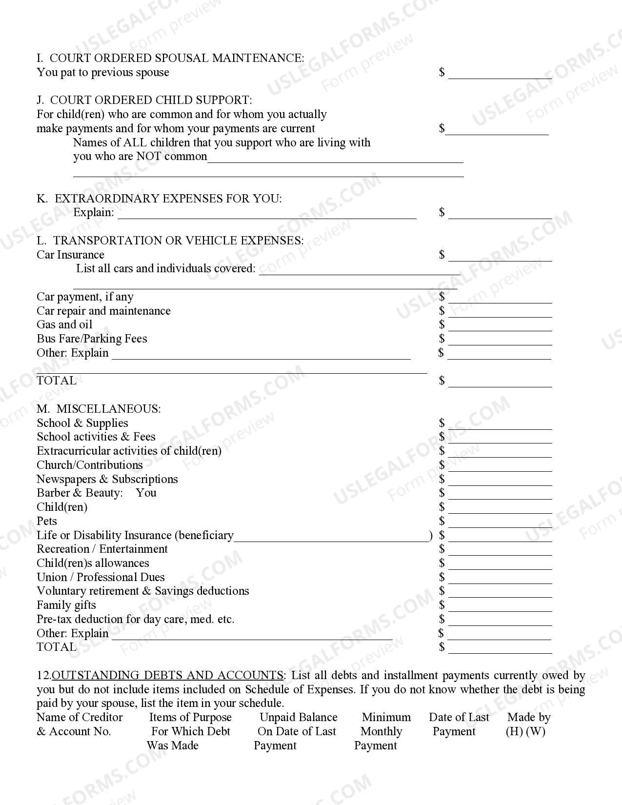 Preview Affidavit of Financial Information