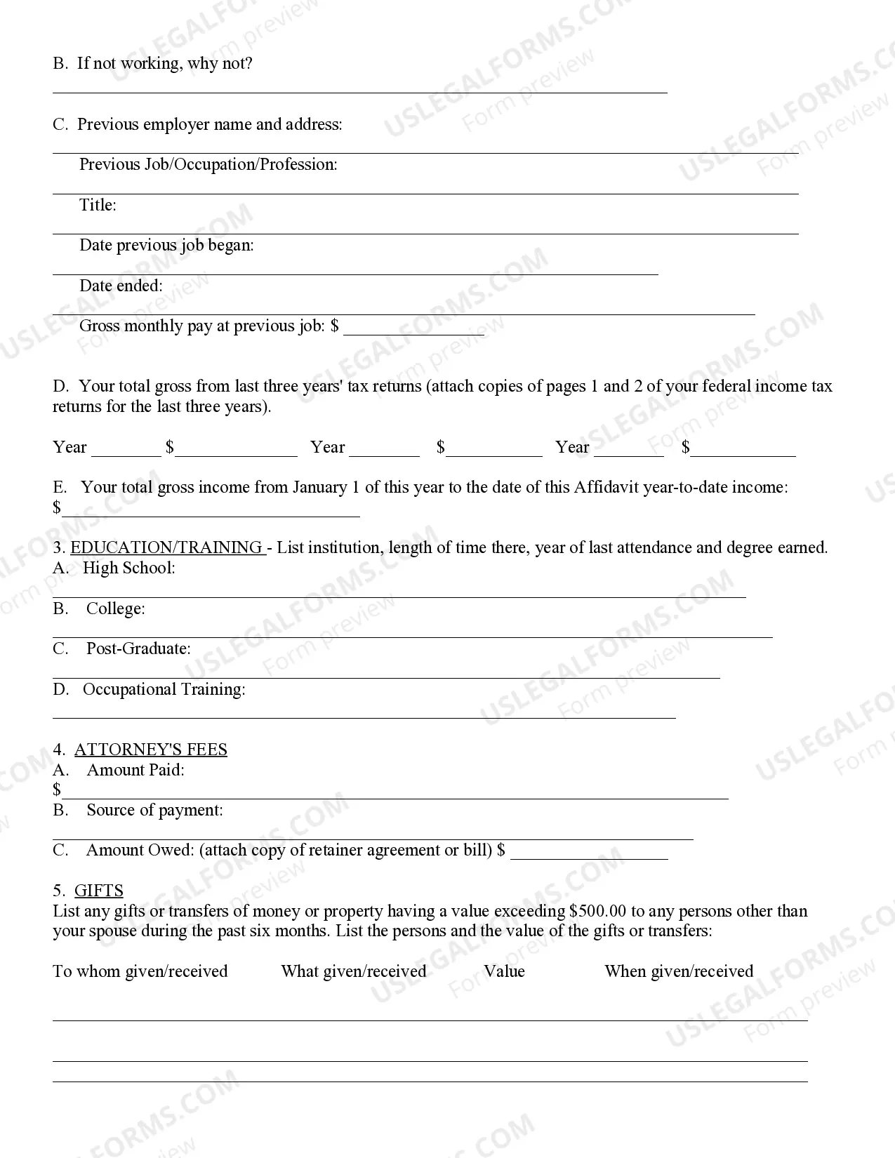 Preview Affidavit of Financial Information