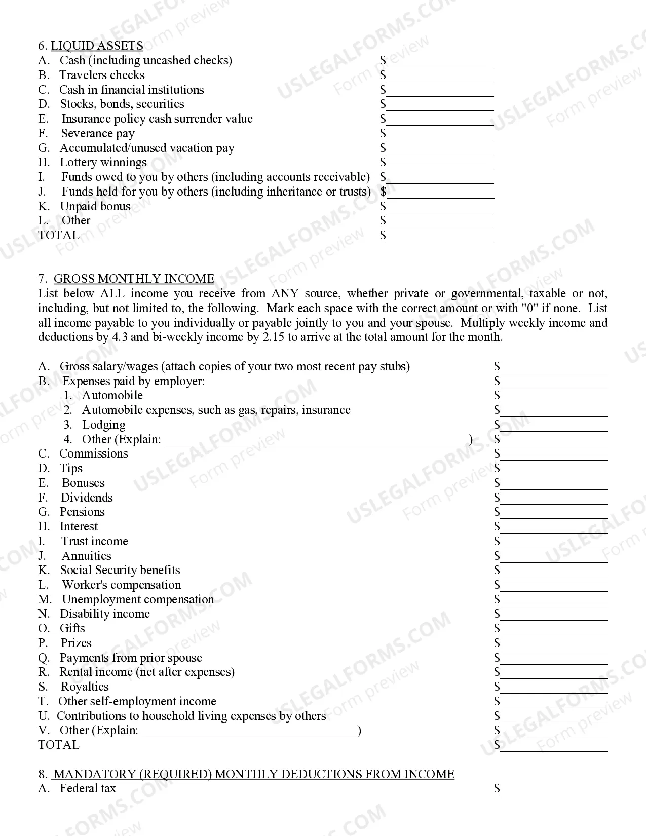 Preview Affidavit of Financial Information