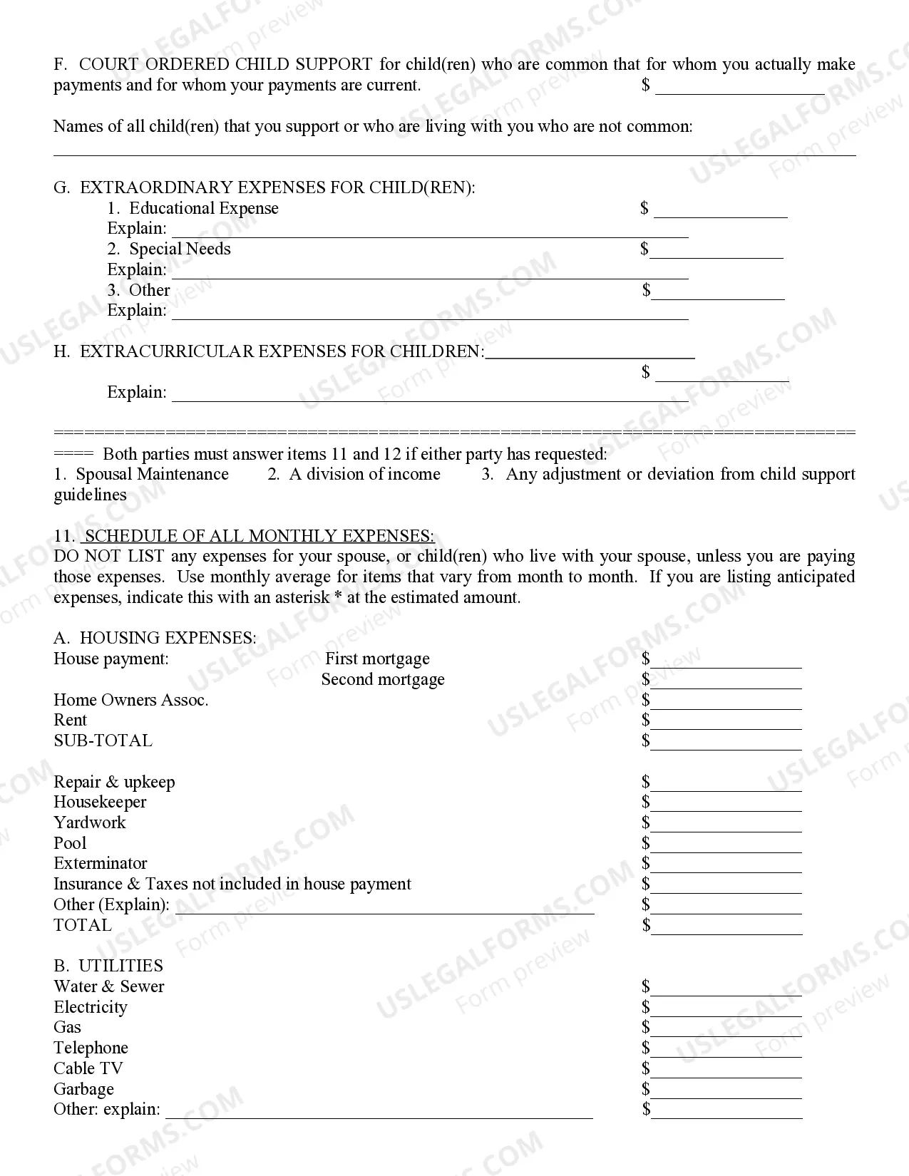 Preview Affidavit of Financial Information
