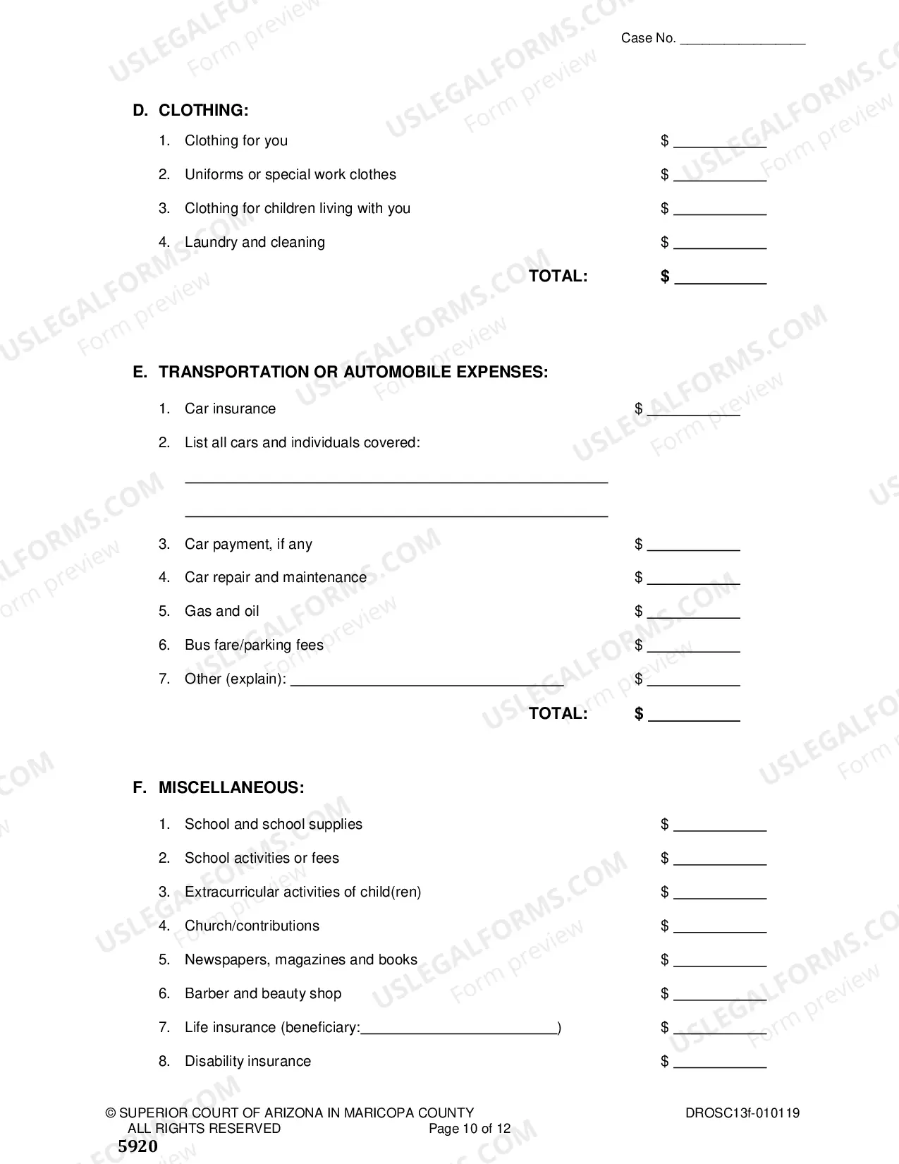 Preview Affidavit Of Financial Information