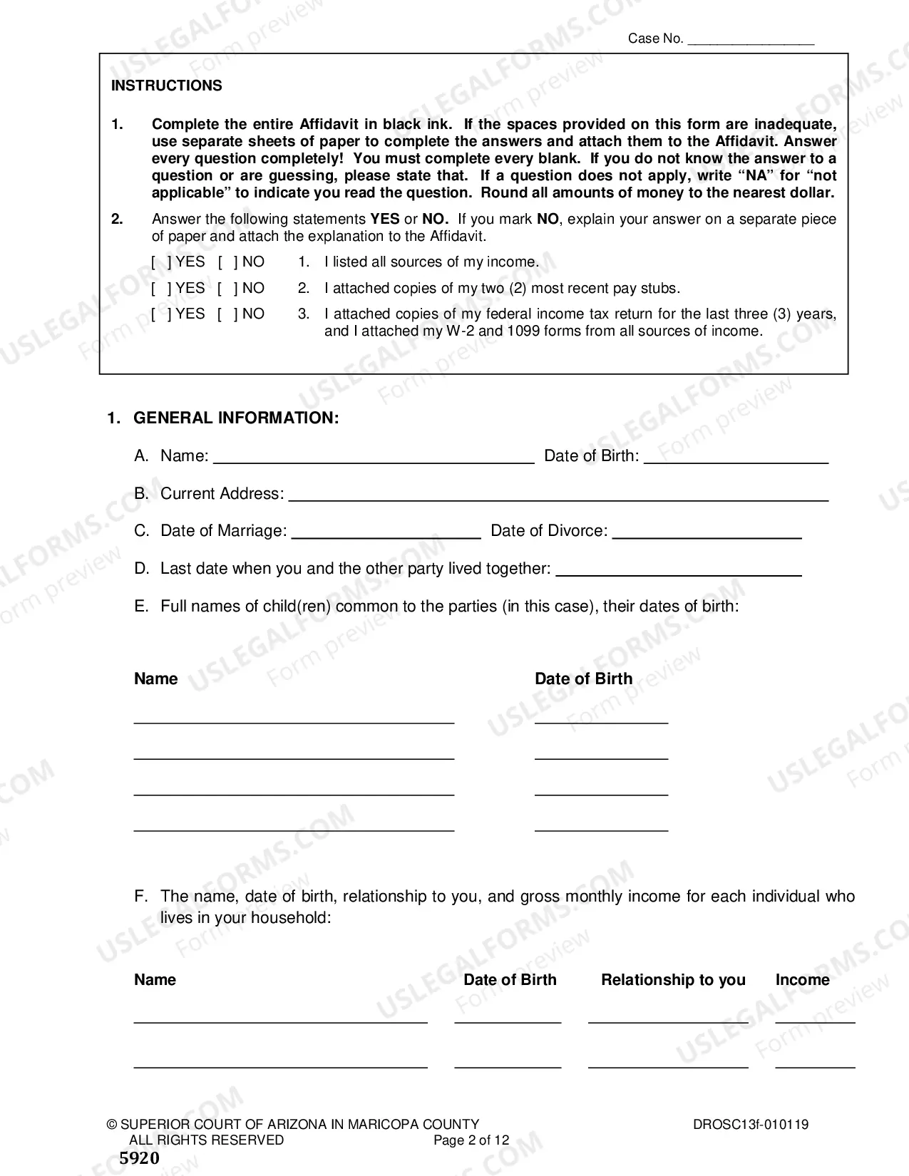 Preview Affidavit Of Financial Information