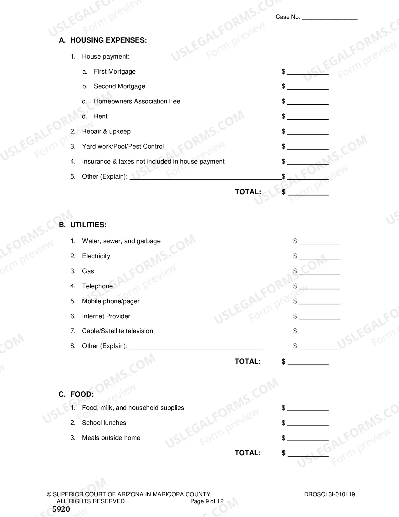 Preview Affidavit Of Financial Information