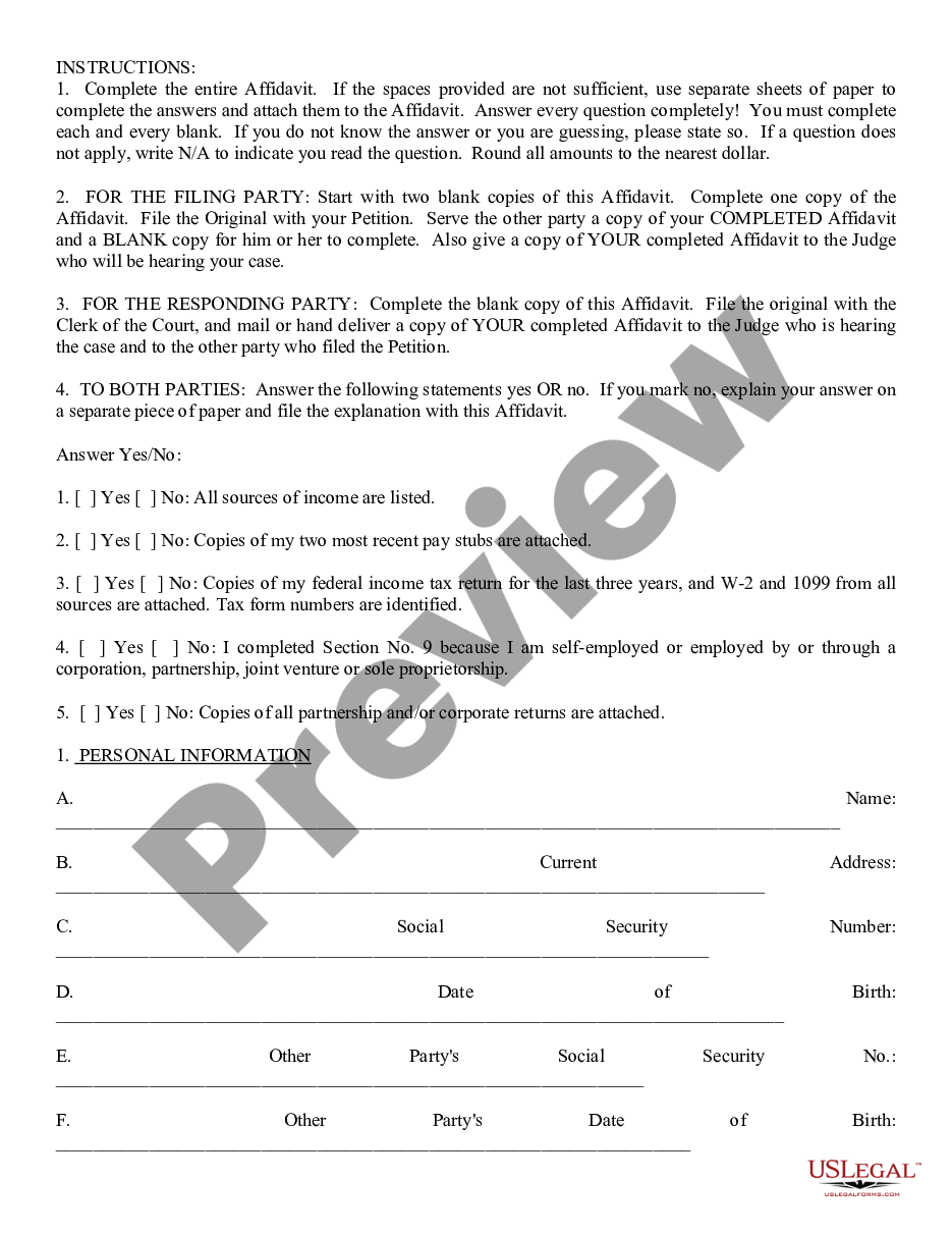 page 1 Affidavit of Financial Information preview