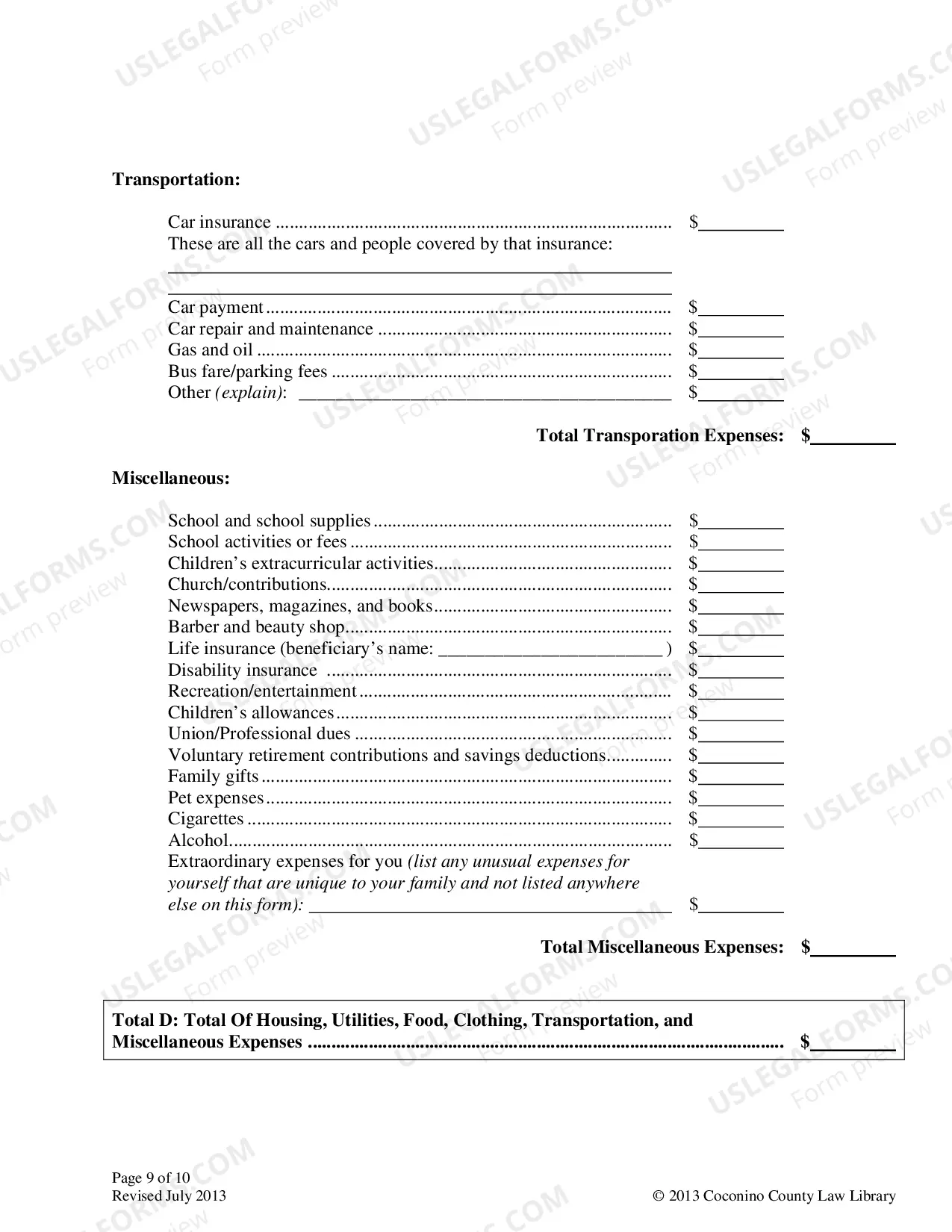 Preview Affidavit of Financial Information
