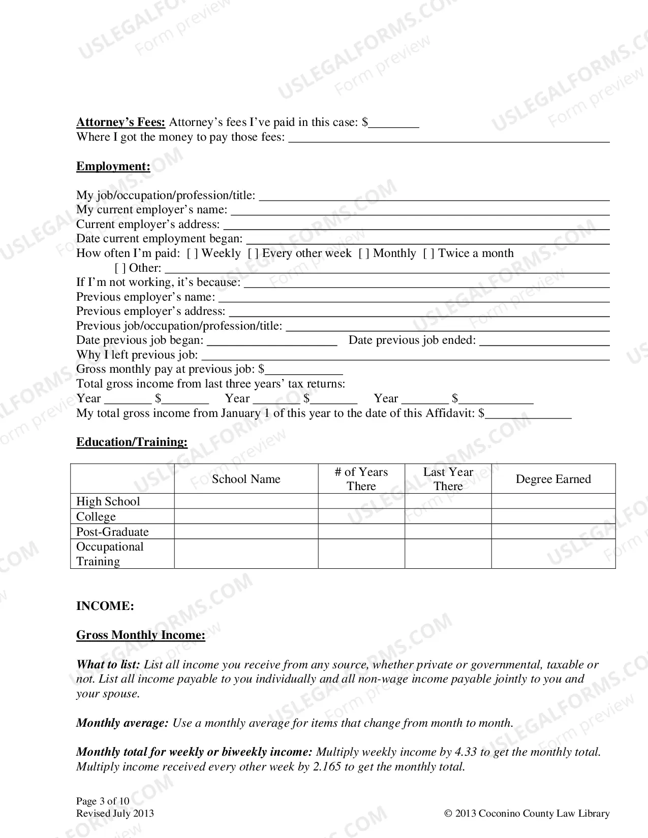 Preview Affidavit of Financial Information