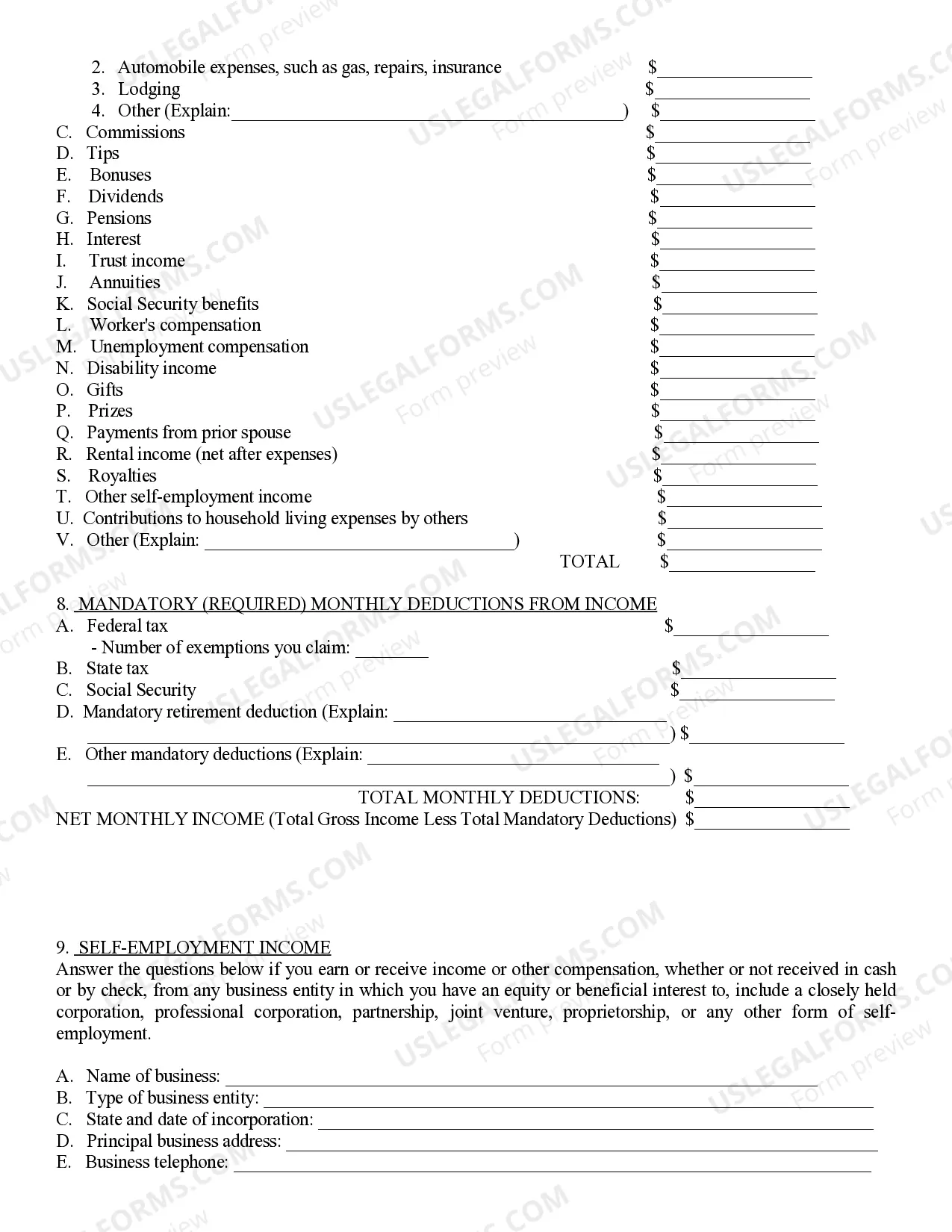 Preview Affidavit of Financial Information