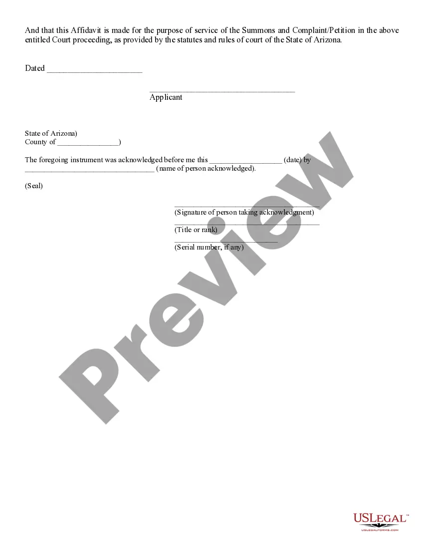 Preview Affidavit of Due Diligence in Support of Service