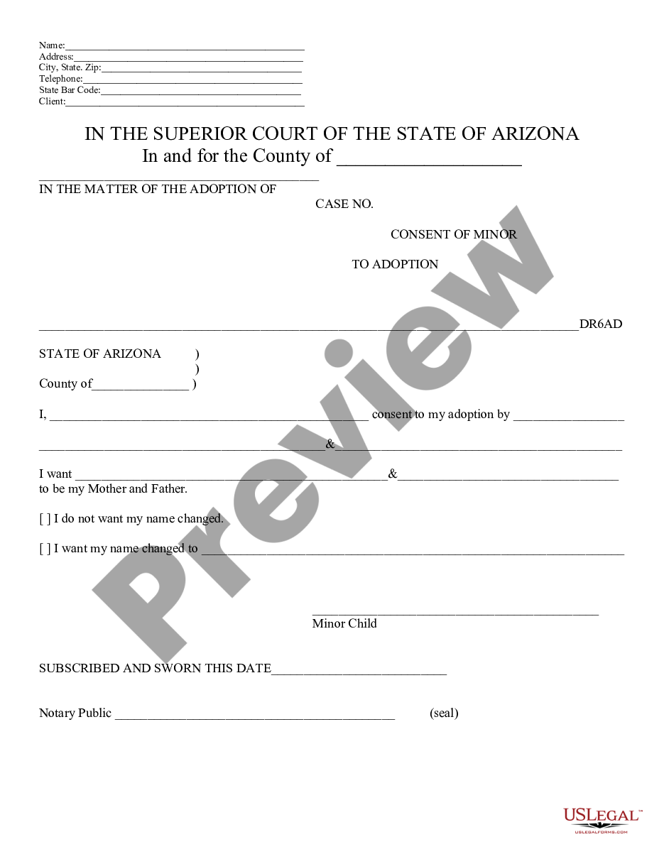form Consent of a Minor to Adoption preview