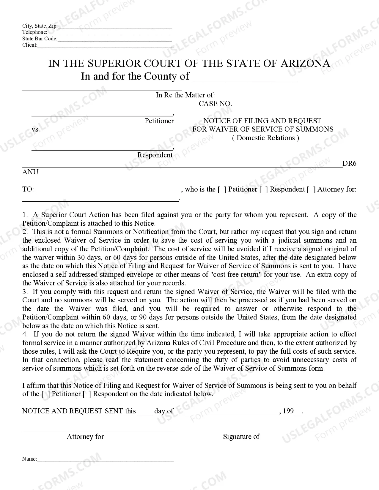 Preview Acceptance of Service Waiver and Consent