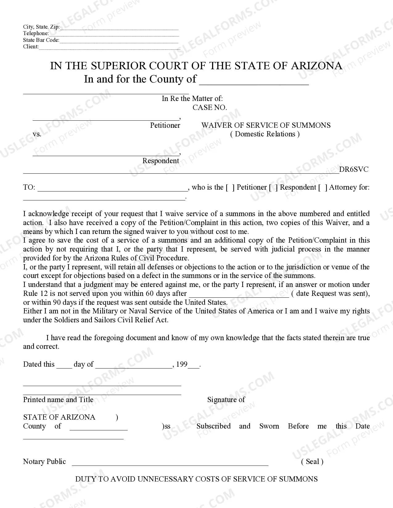 Preview Notice, Waiver, Acceptance of Service