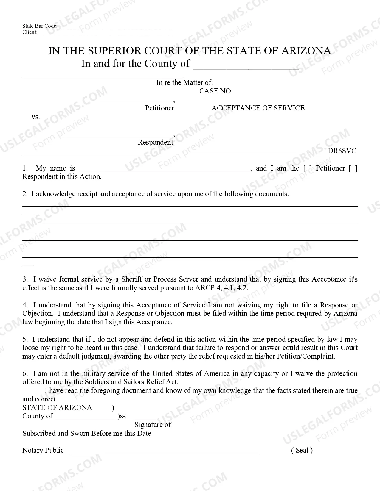 Preview Notice, Waiver, Acceptance of Service