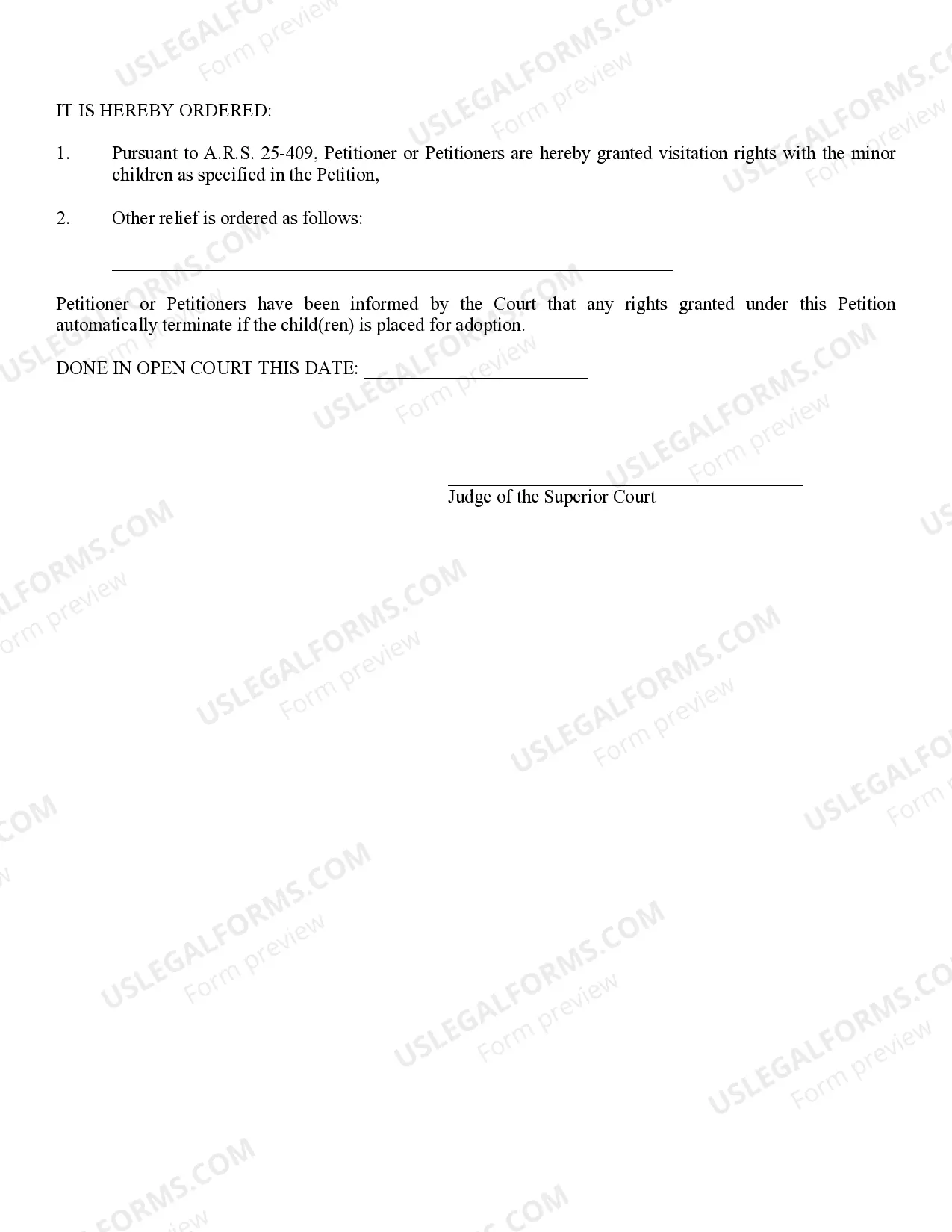 Preview Order for Visitation Rights of Grandparents