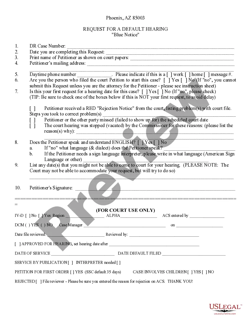 Preview Entry of Default and Blue Notice