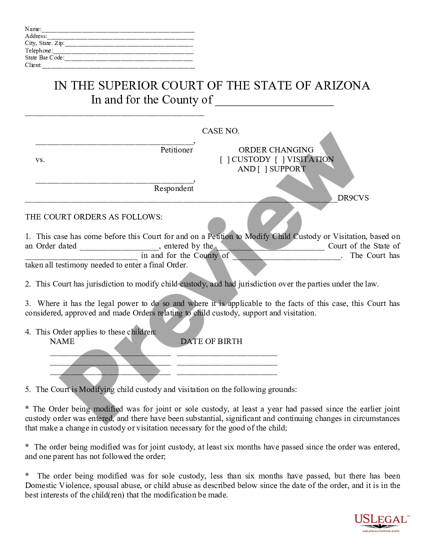 Arizona Order to Modify Modification US Legal Forms