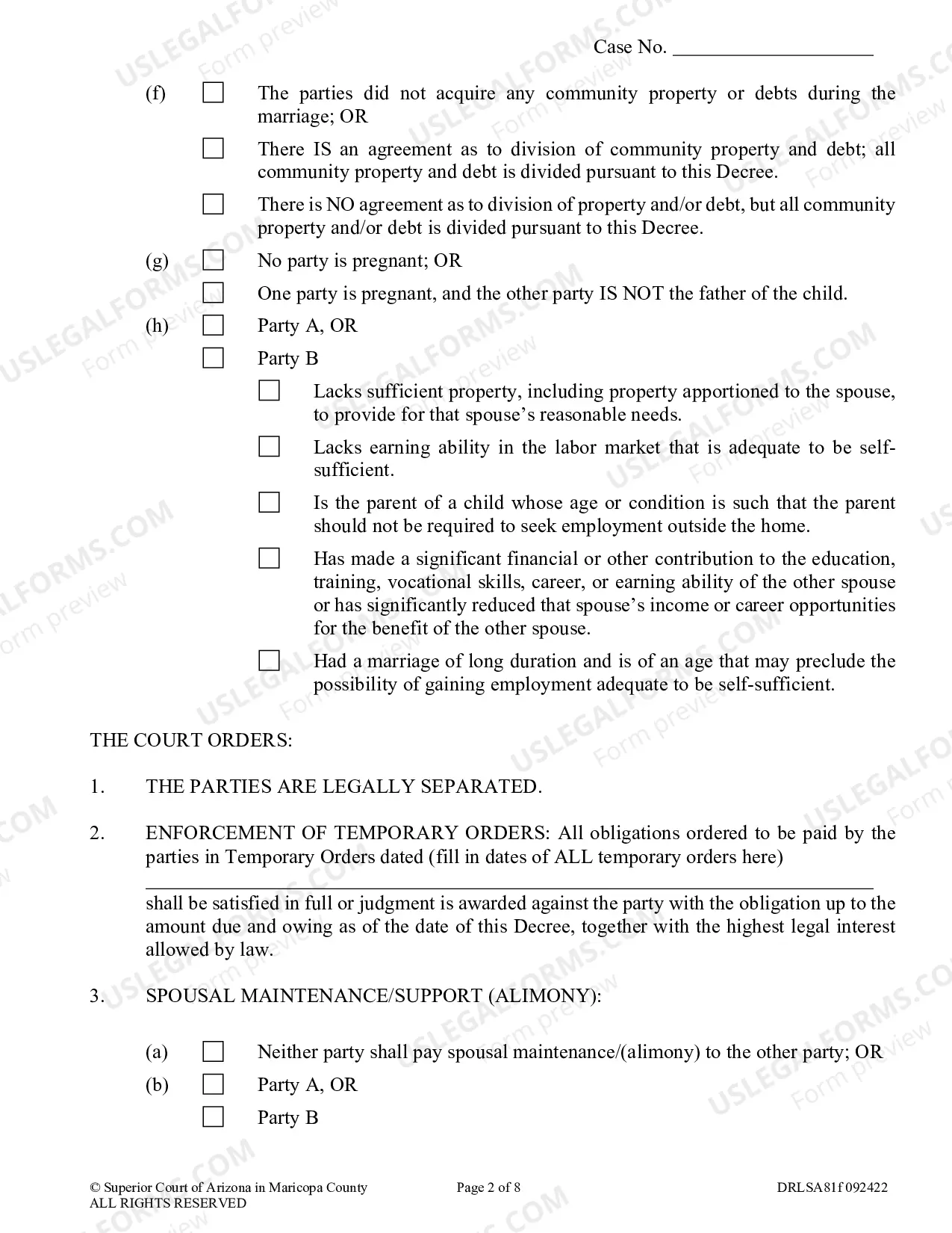 Preview Decree Of Legal Separation (Without Children)