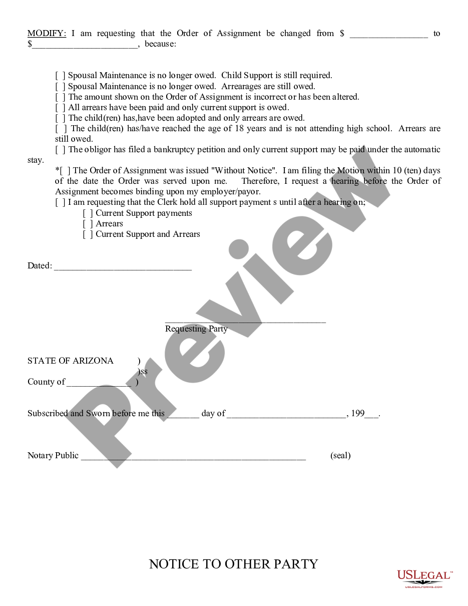 page 1 Motion to Quash Order of Assignment With Attachments preview