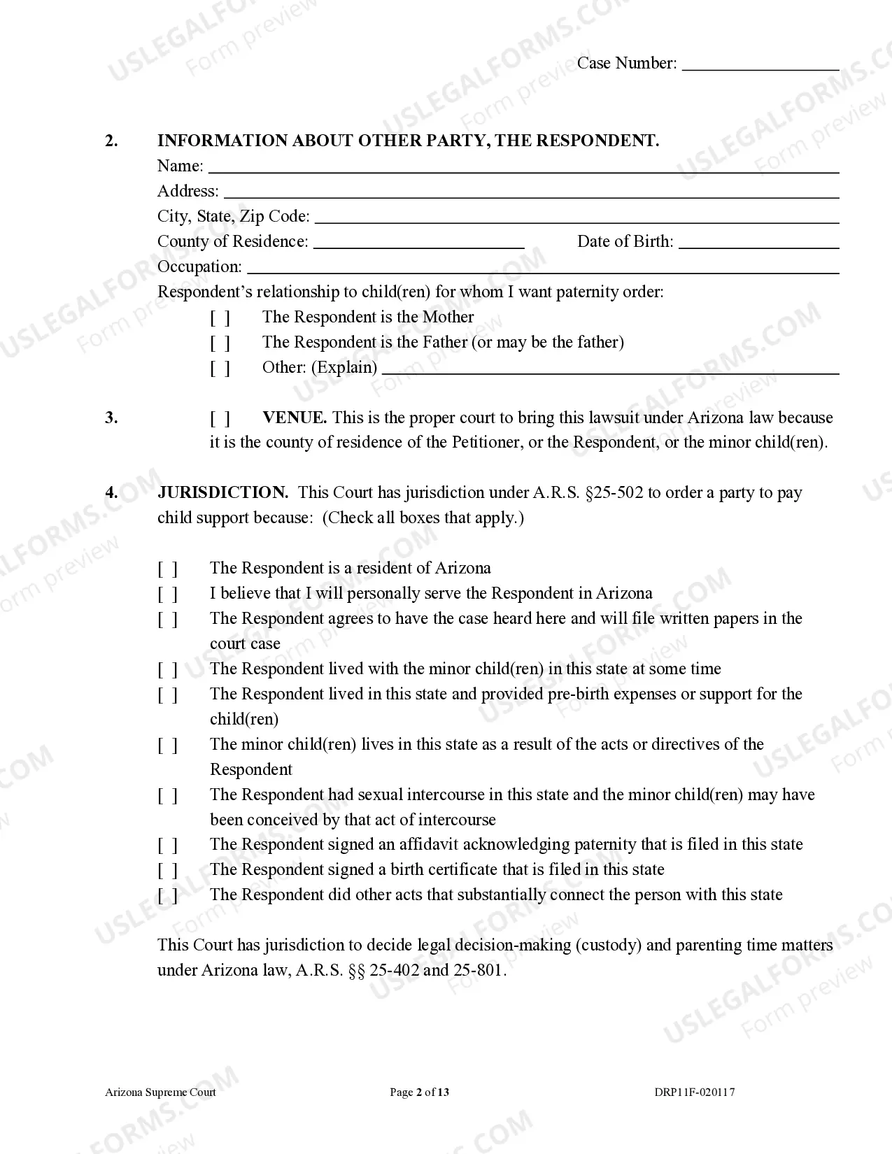 Preview Petition for Court Order for Paternity