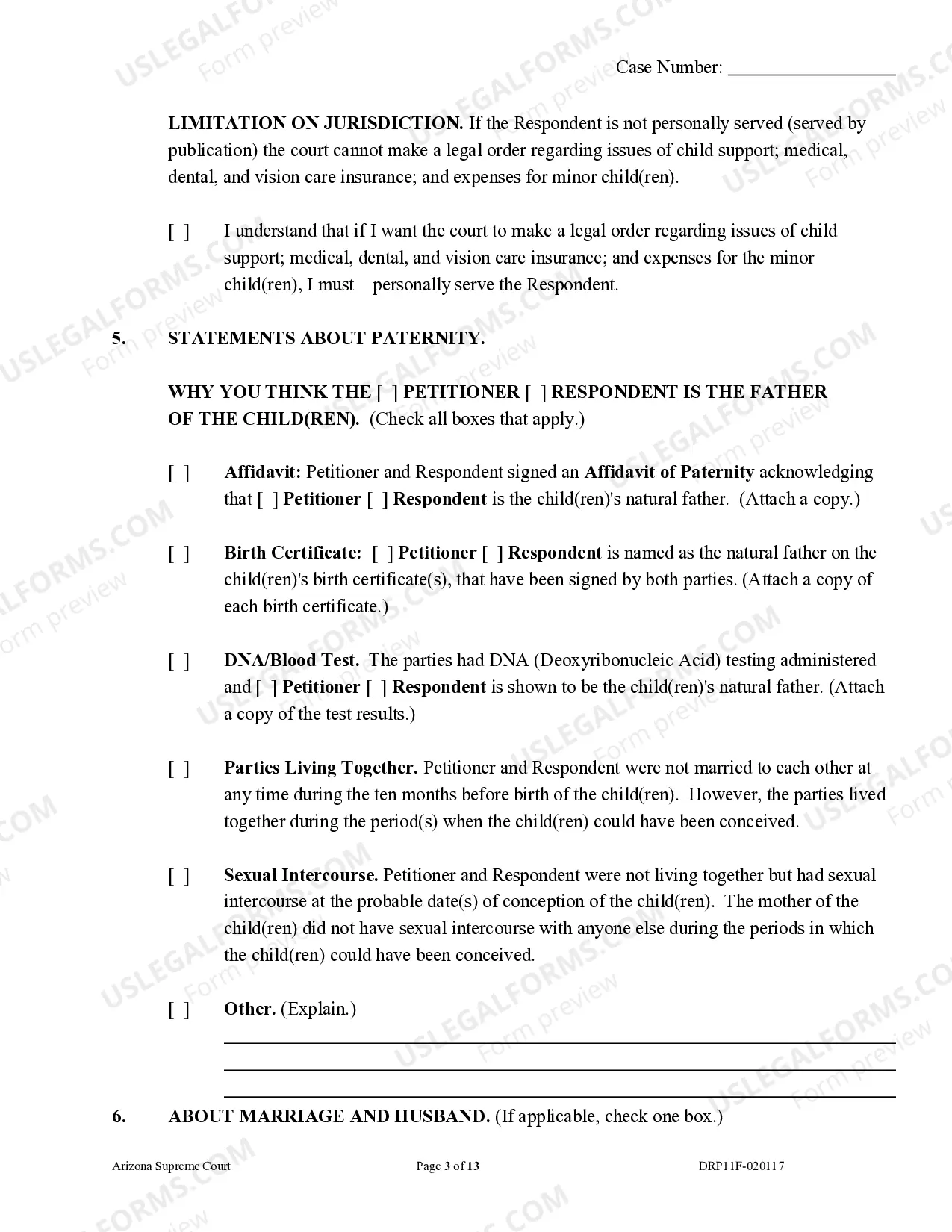 Preview Petition for Court Order for Paternity