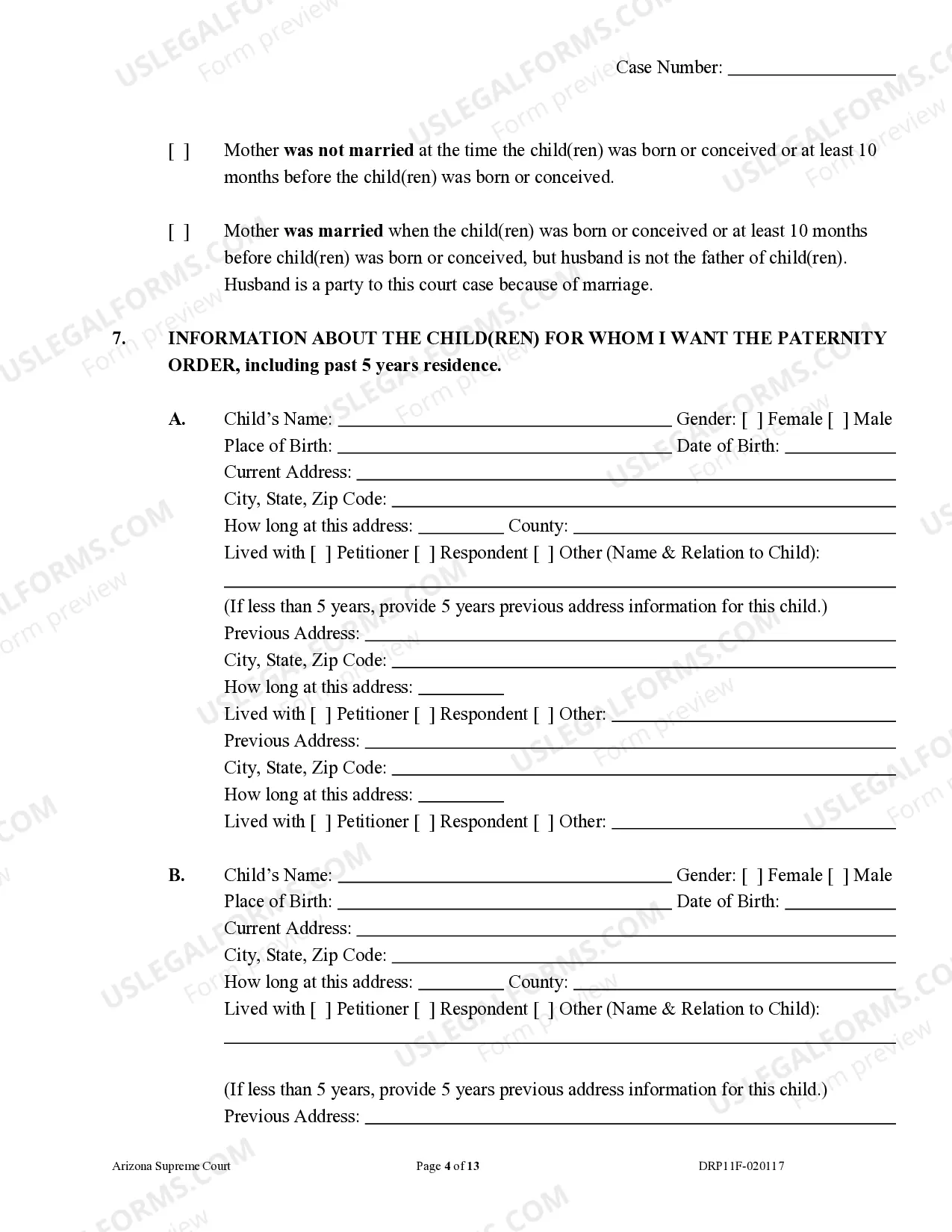 Preview Petition for Court Order for Paternity
