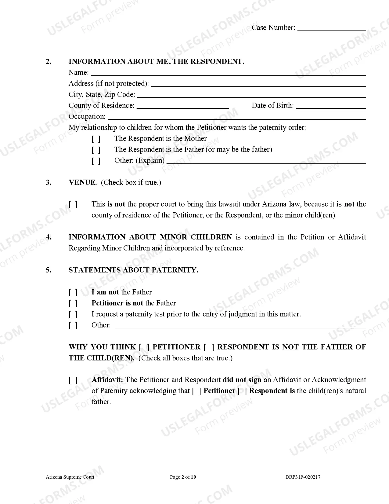 Preview Response to Petition for Court Order for Paternity