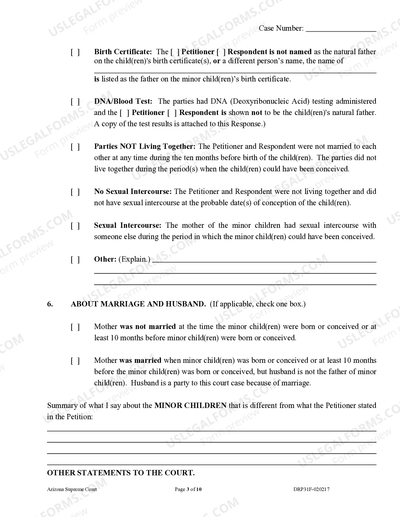 Preview Response to Petition for Court Order for Paternity