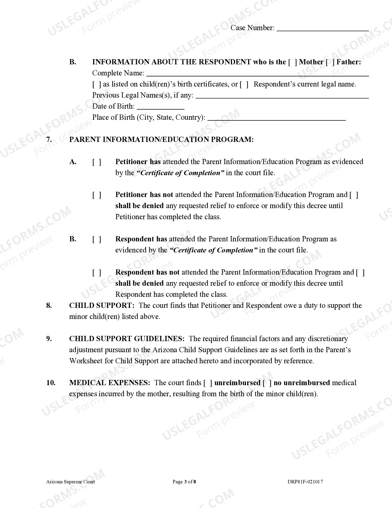 Preview Judgment and Order for Paternity