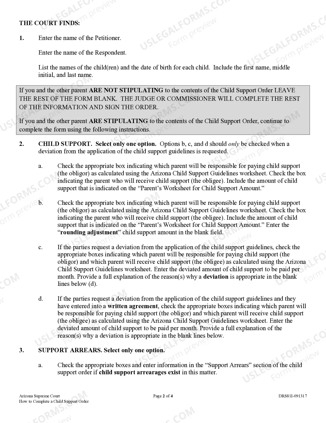 Preview Instructions - How to Complete a Child Support Order