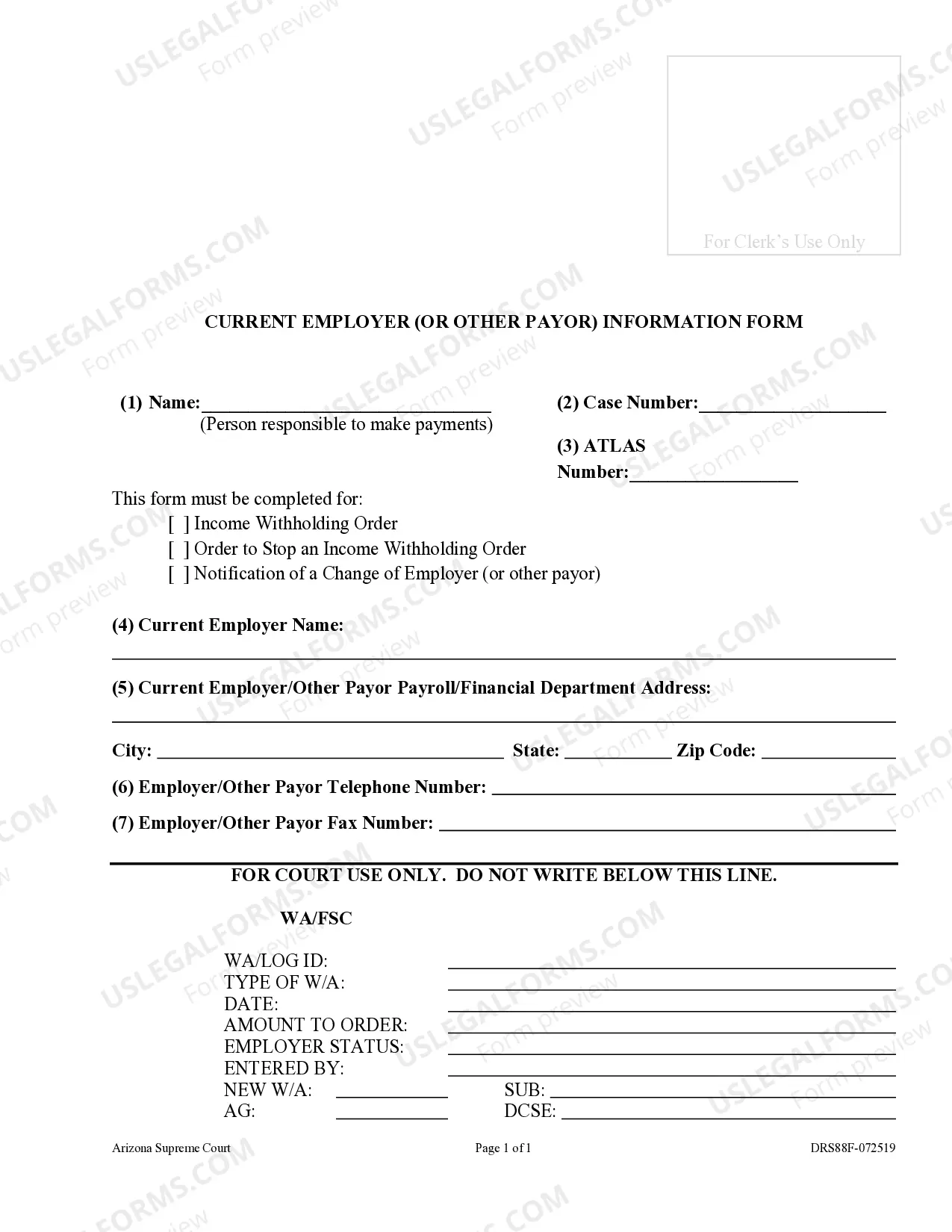 Preview Current Employee Information Sheet - For Cases with Child Support or Spousal Maintenance