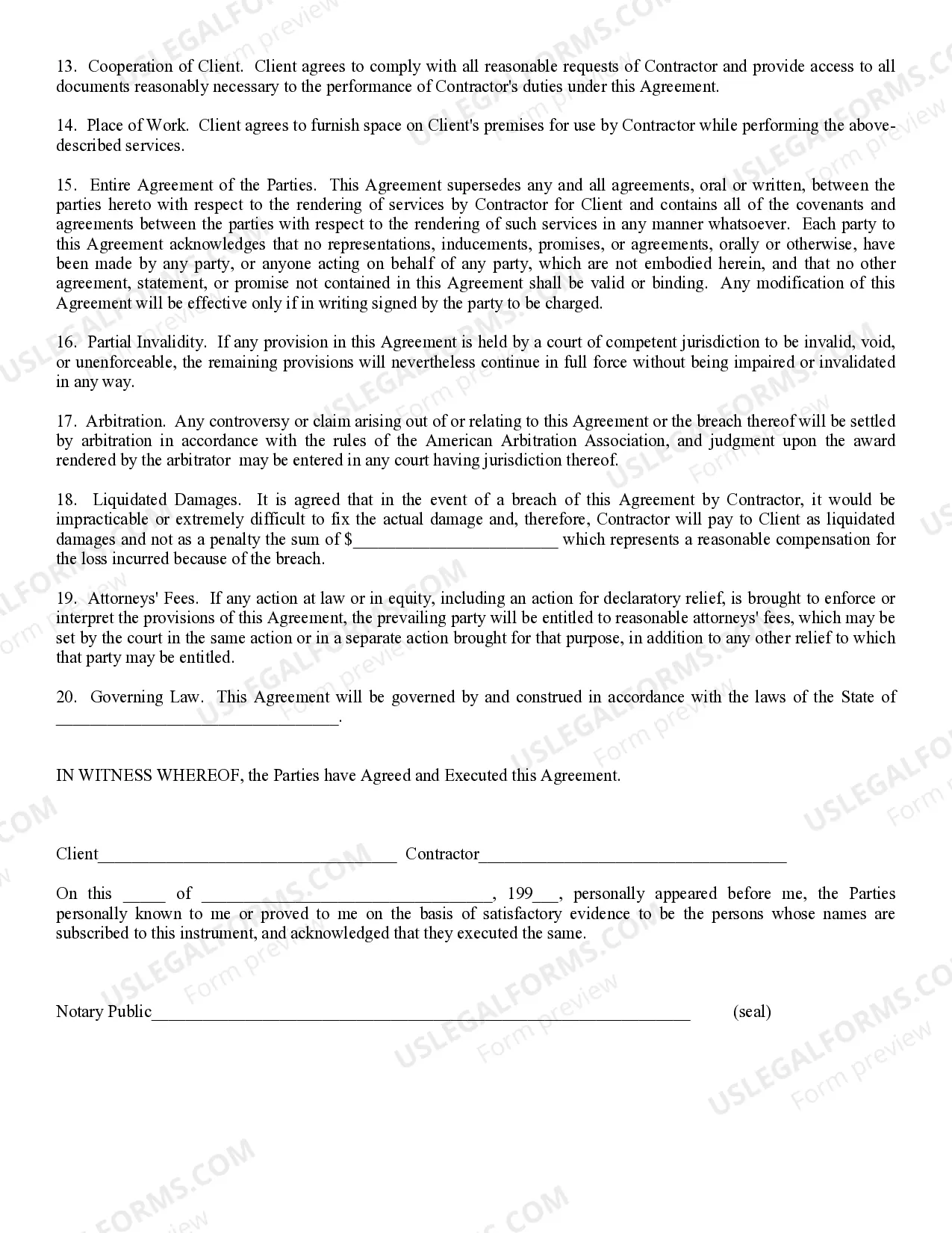 Preview Self-Employed Independent Contractor Agreement