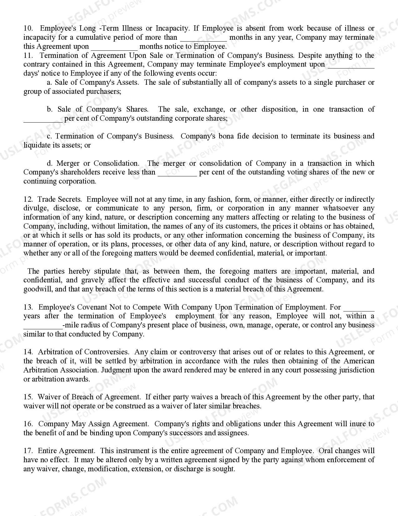 Preview Employment Agreement Arizona