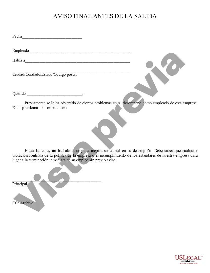 Preview Advertencia final antes del despido (por desempeño deficiente)