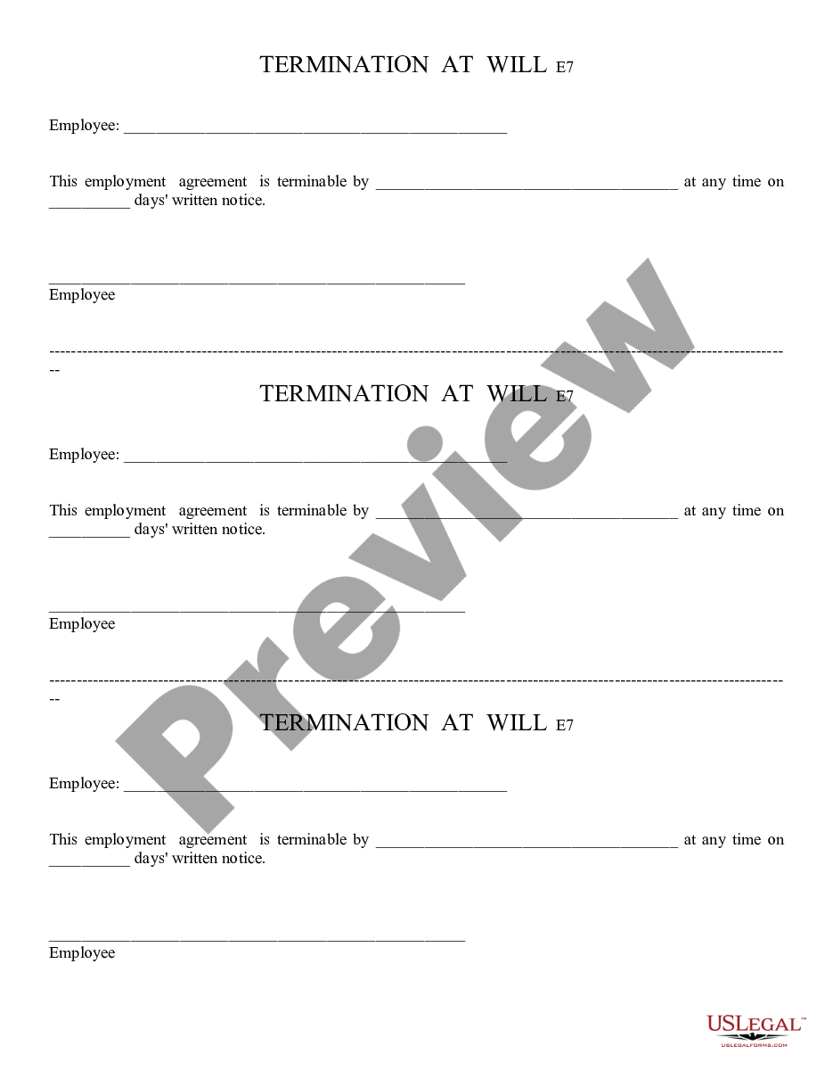 form Termination at Will preview