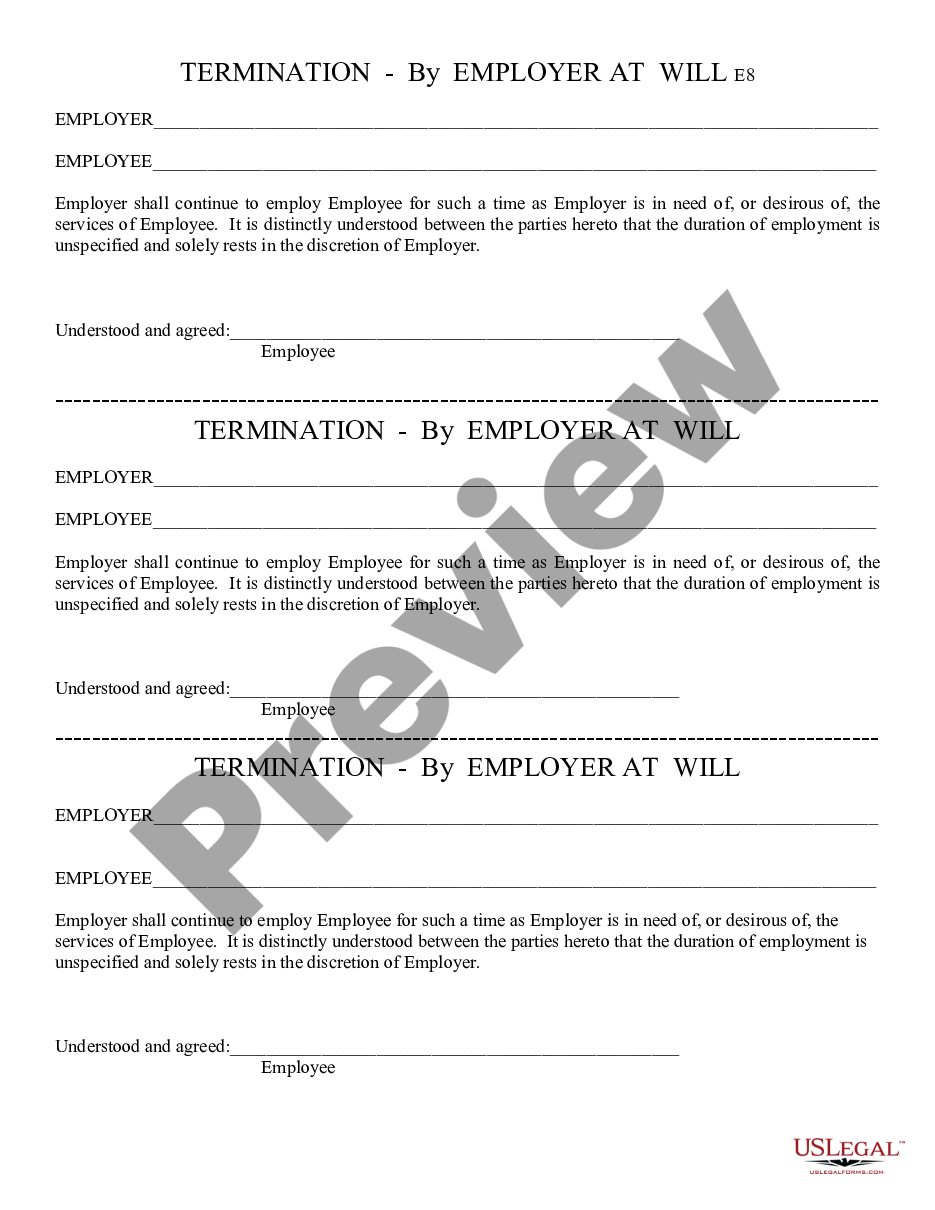 form Termination by Employer at Will preview