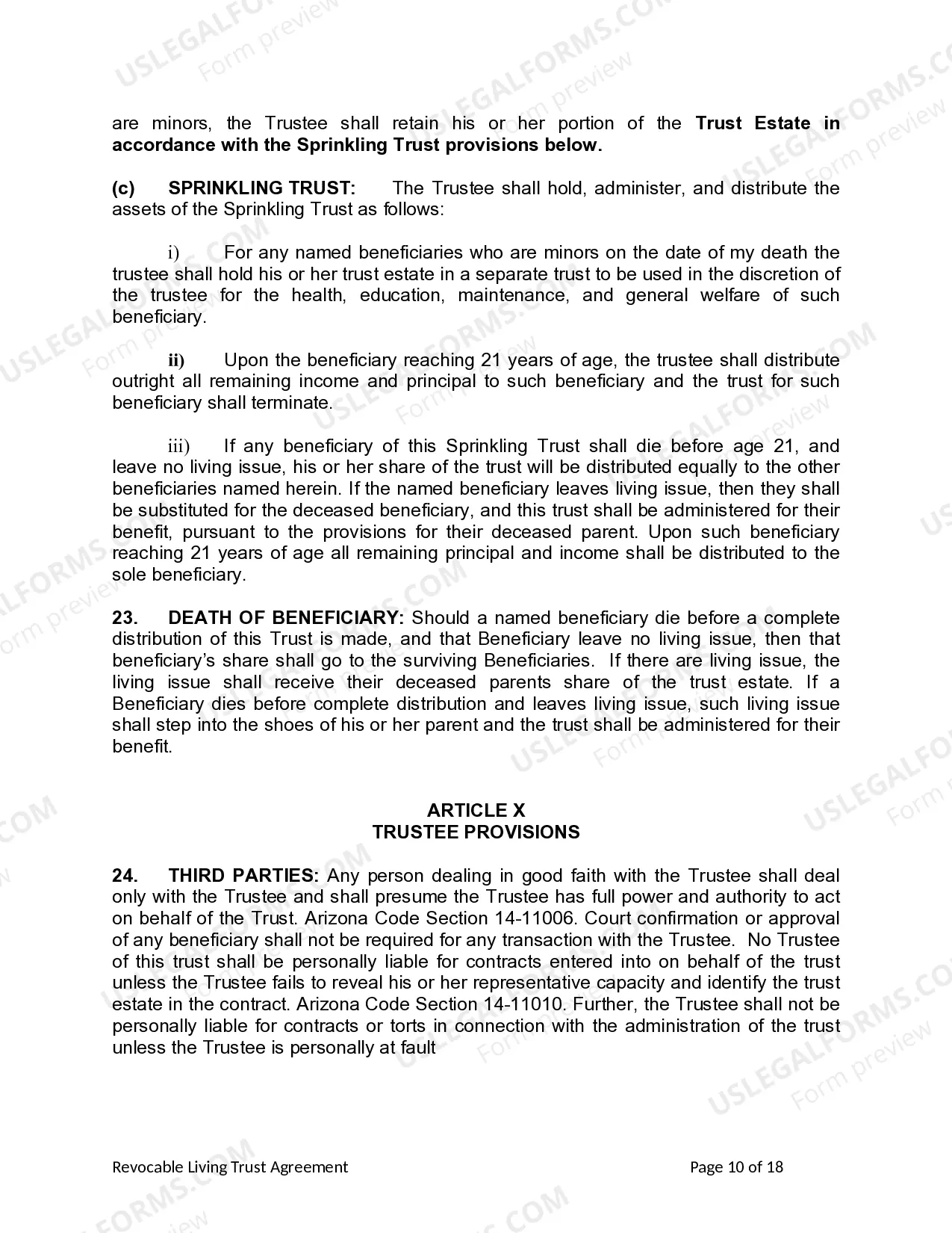 Preview Revocable Living Trust for Husband and Wife with No Children