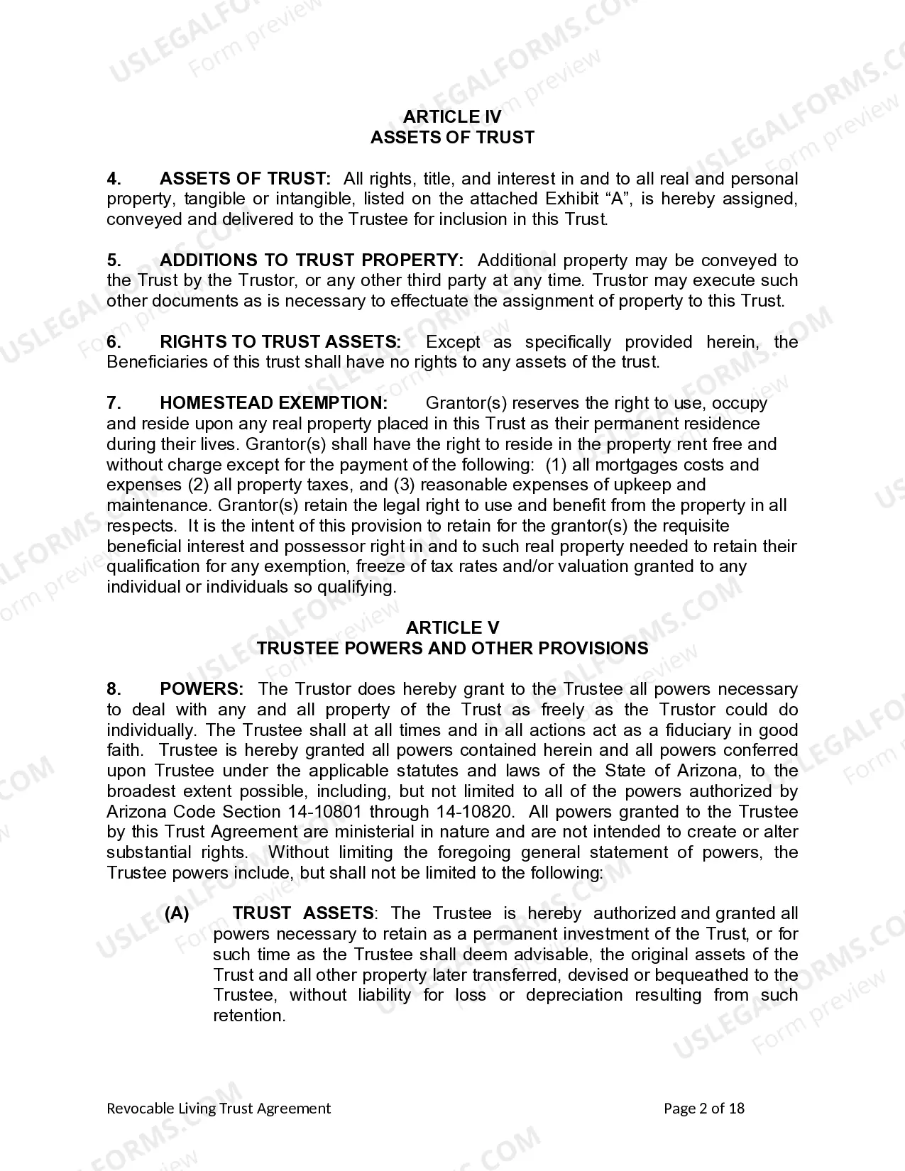 Preview Revocable Living Trust for Husband and Wife with No Children