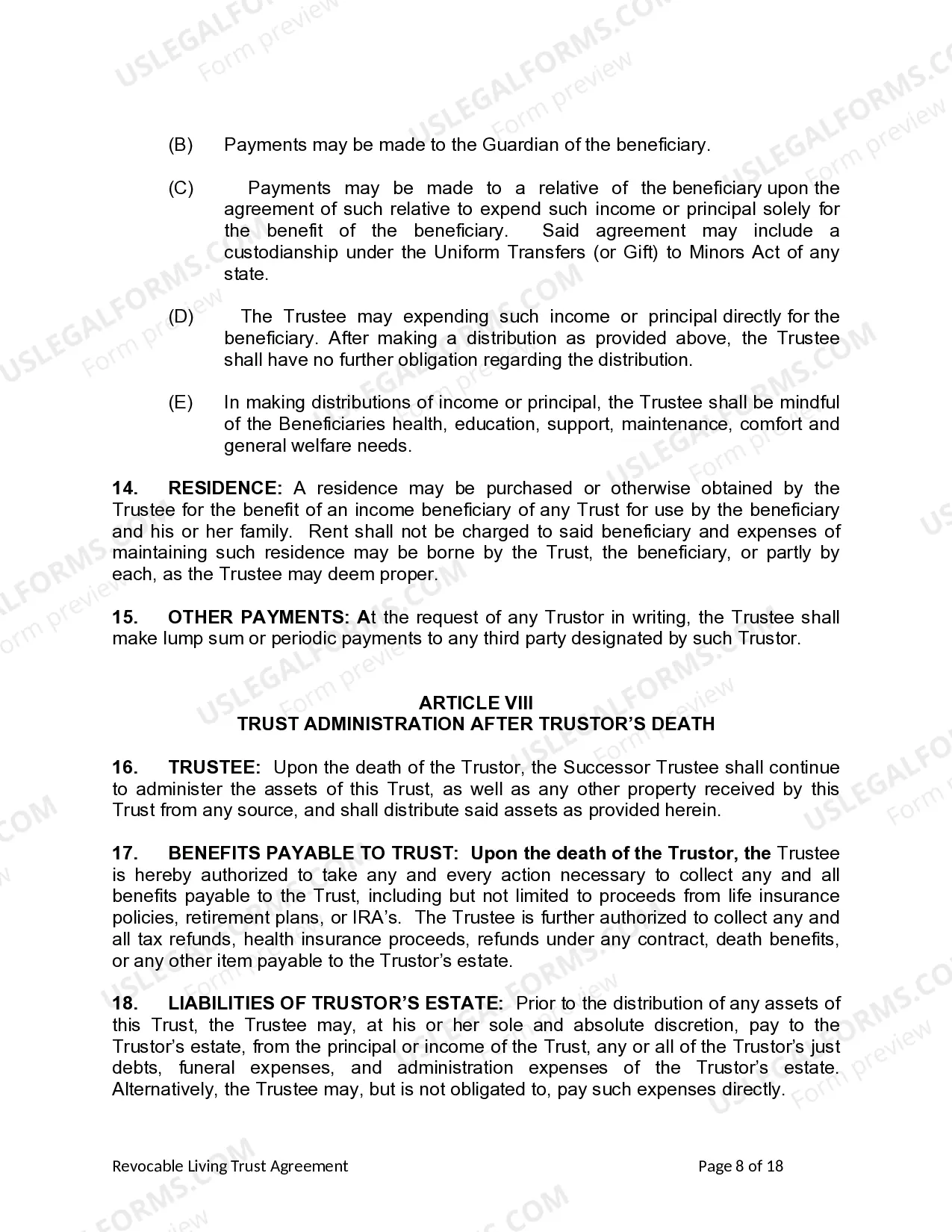 Preview Revocable Living Trust for Husband and Wife with No Children