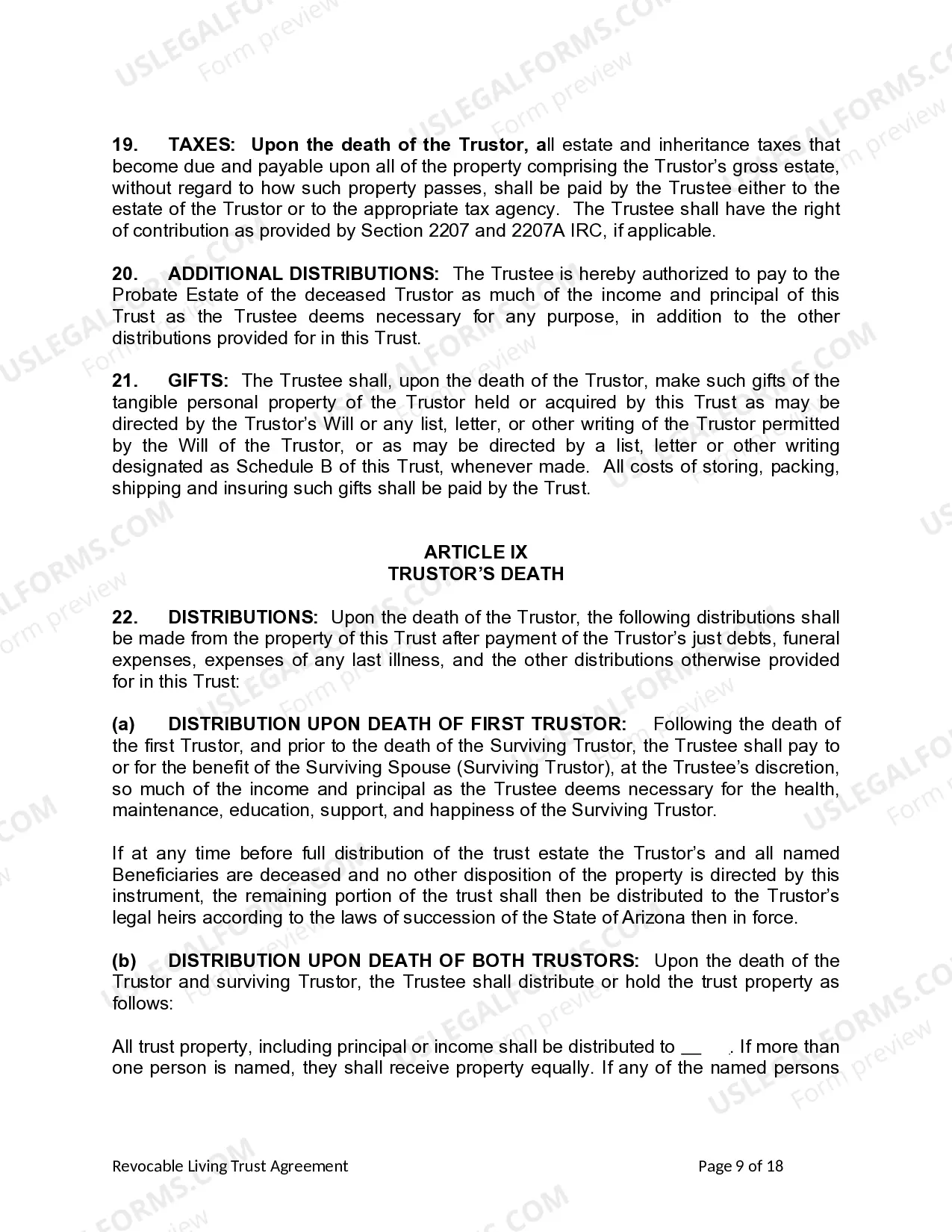 Preview Revocable Living Trust for Husband and Wife with No Children