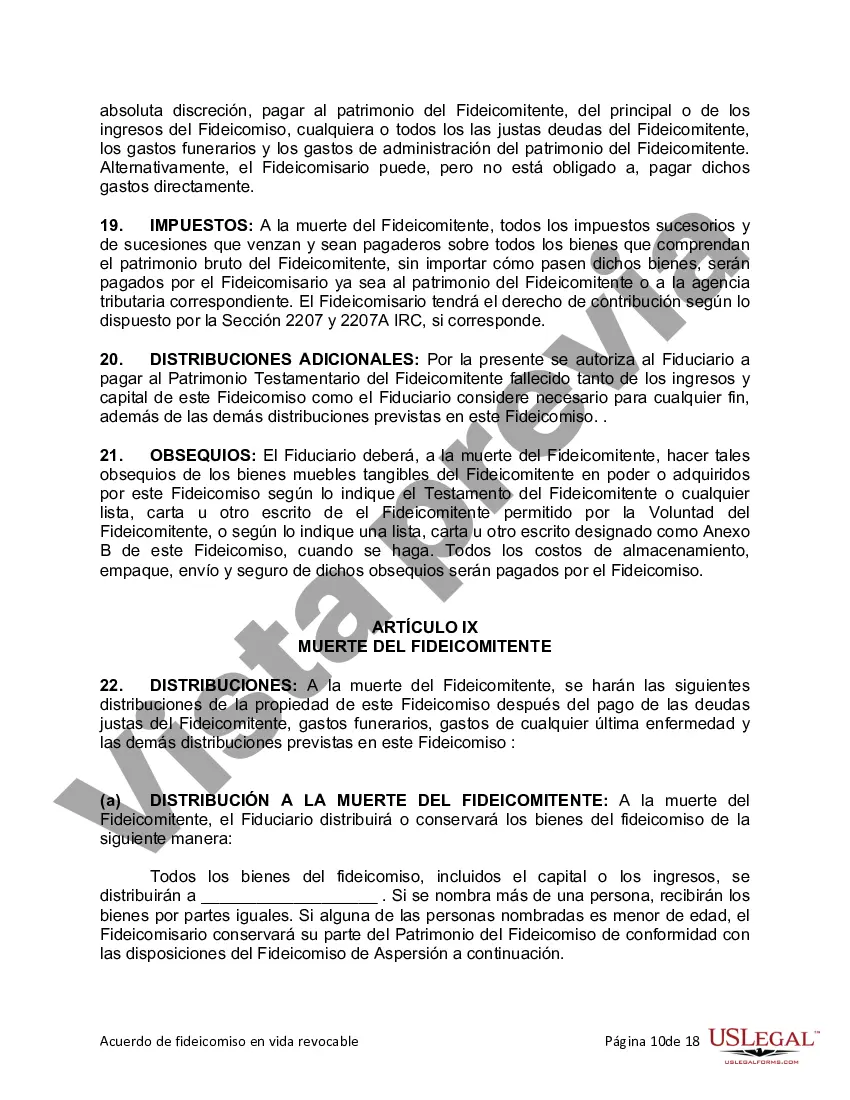 Preview Fideicomiso en vida para individuos solteros, divorciados o viudos o viudos sin hijos