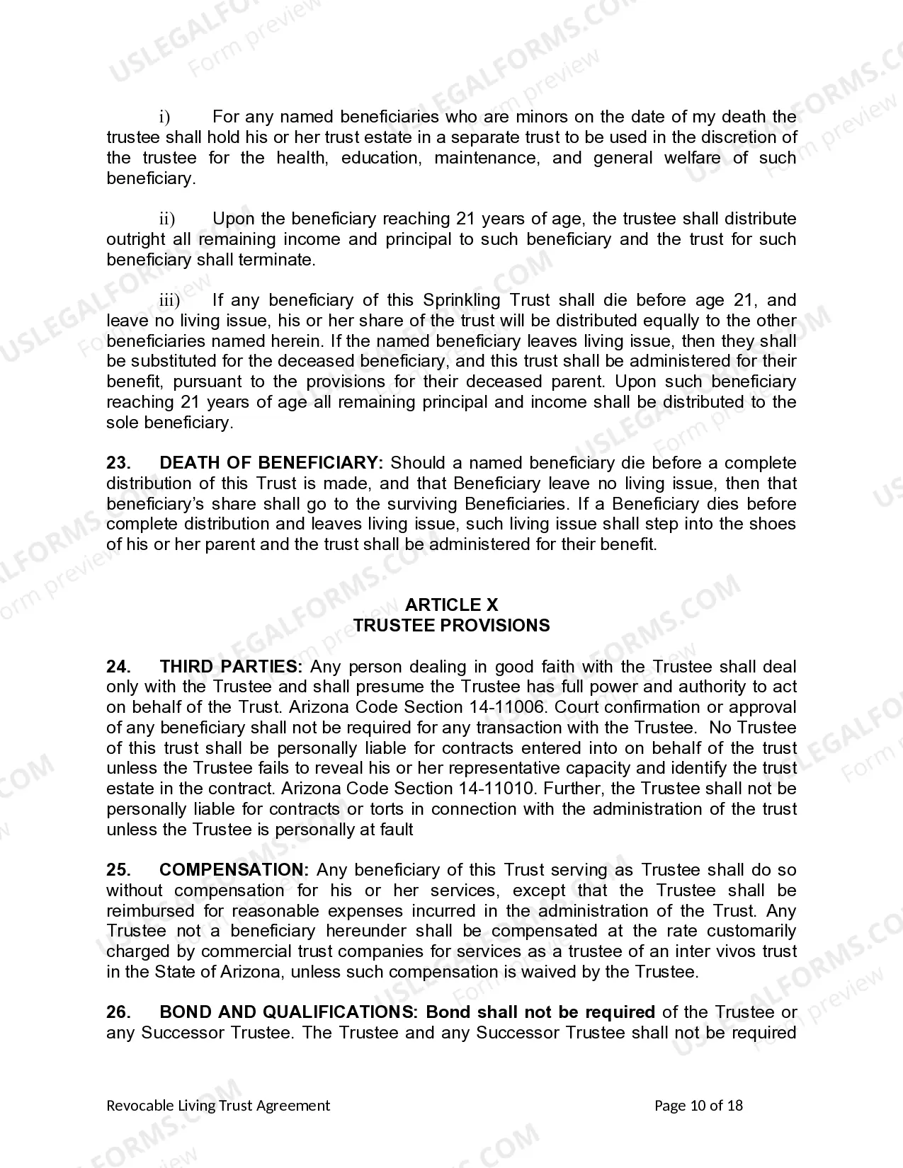 Preview Living Trust for Individual as Single, Divorced or Widow or Widower with No Children