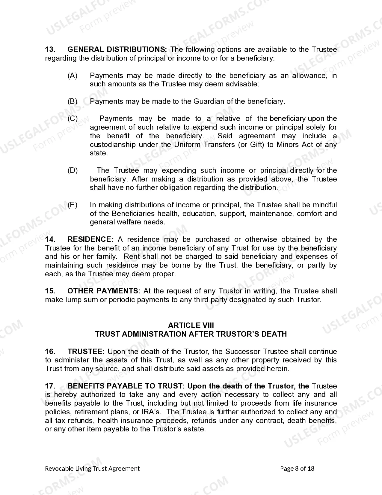 Preview Living Trust for Individual as Single, Divorced or Widow or Widower with No Children