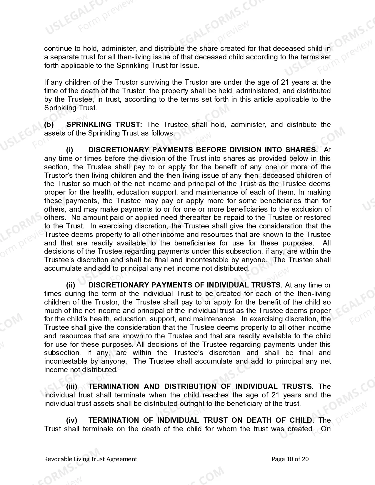 Preview Living Trust for individual, Who is Single, Divorced or Widow or Widower with Children