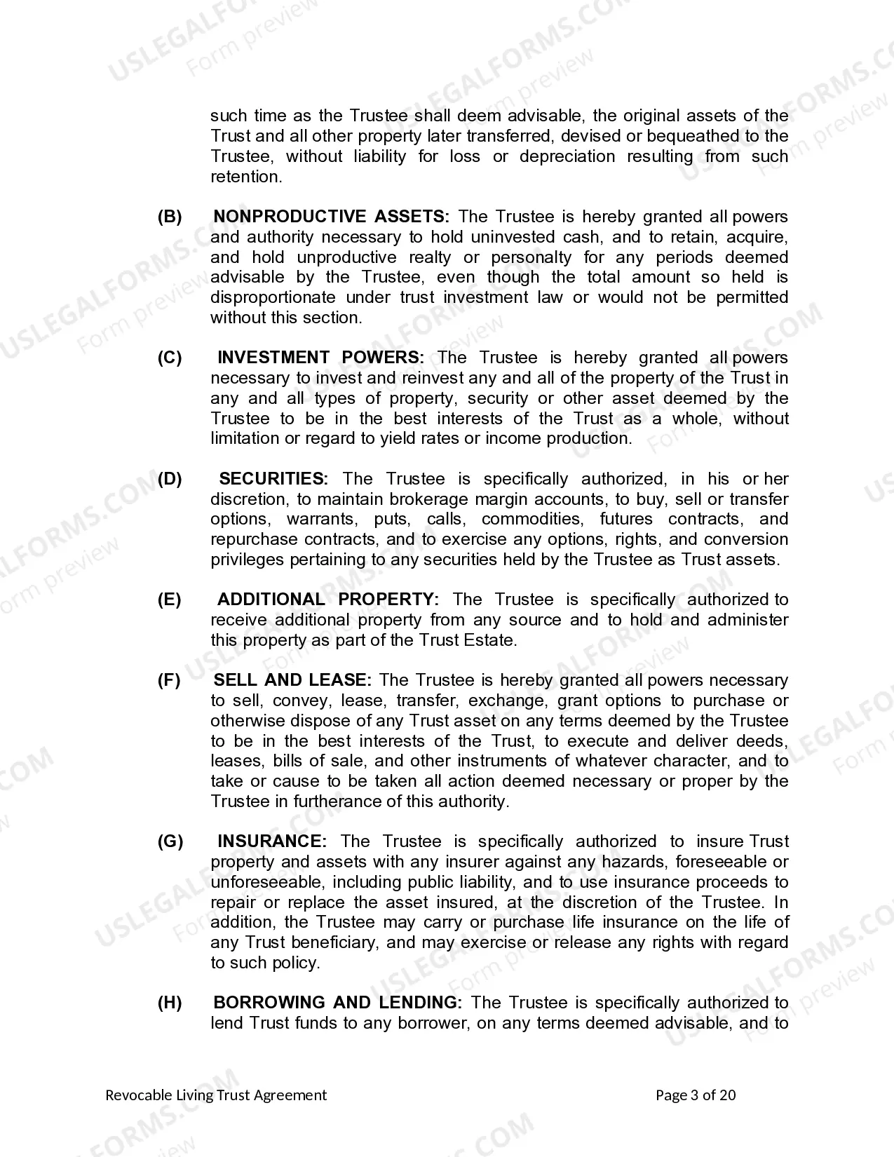 Preview Living Trust for individual, Who is Single, Divorced or Widow or Widower with Children