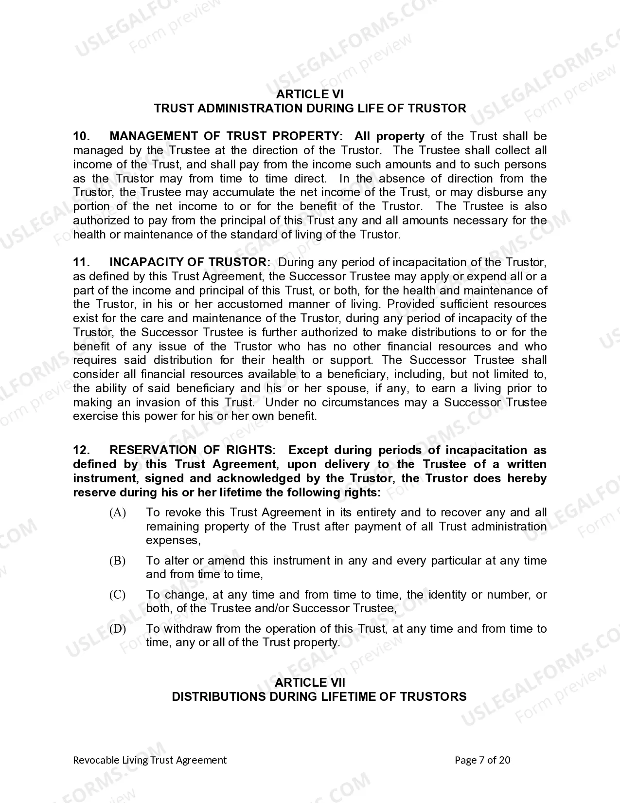 Preview Living Trust for individual, Who is Single, Divorced or Widow or Widower with Children