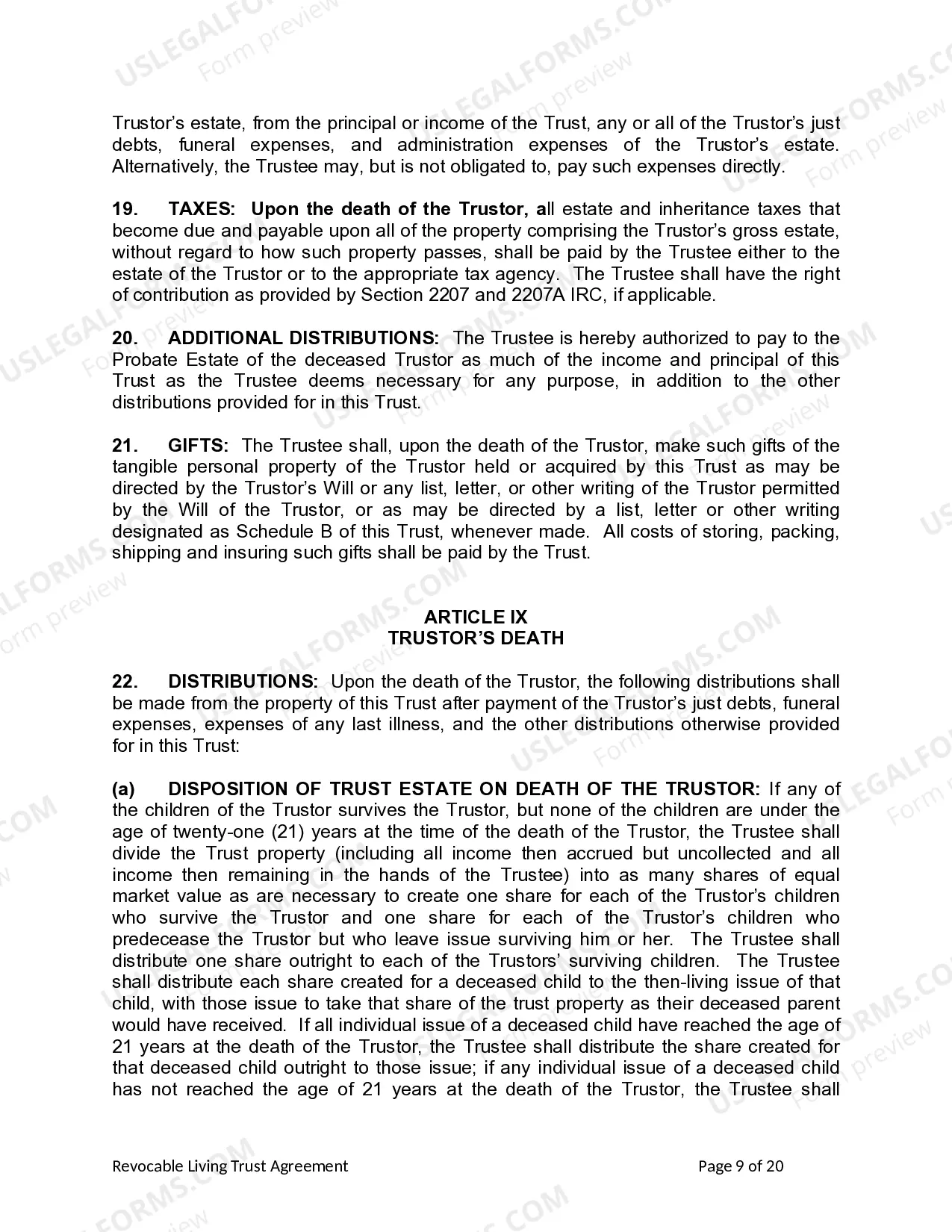 Preview Living Trust for individual, Who is Single, Divorced or Widow or Widower with Children