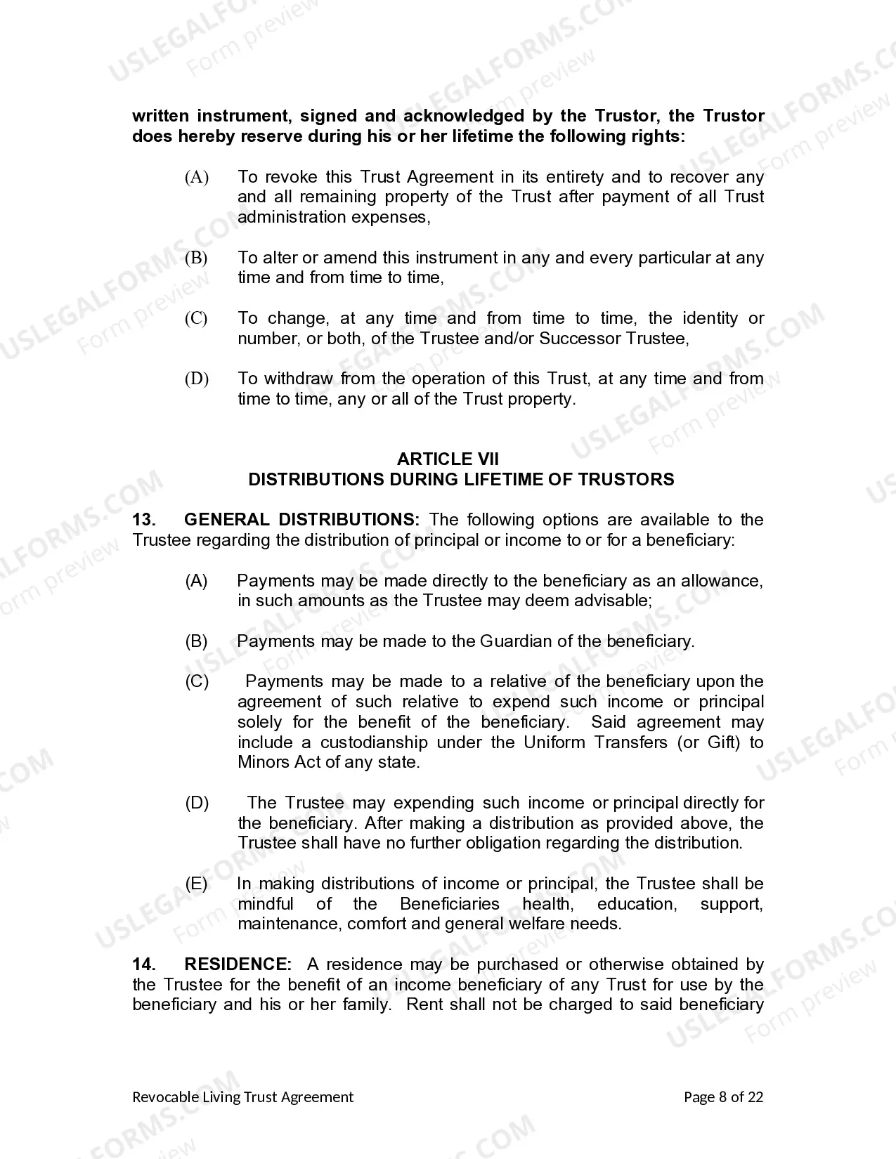 Preview Living Trust for Husband and Wife with Minor and or Adult Children