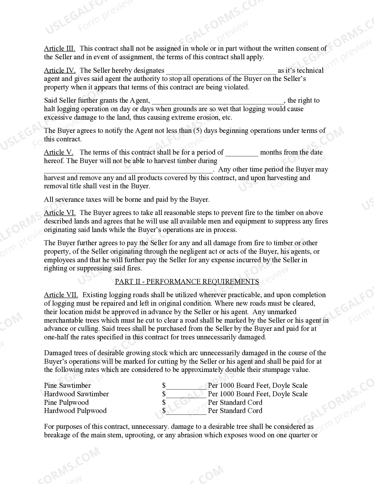 Preview Arizona Forest Products Timber Sale Contract