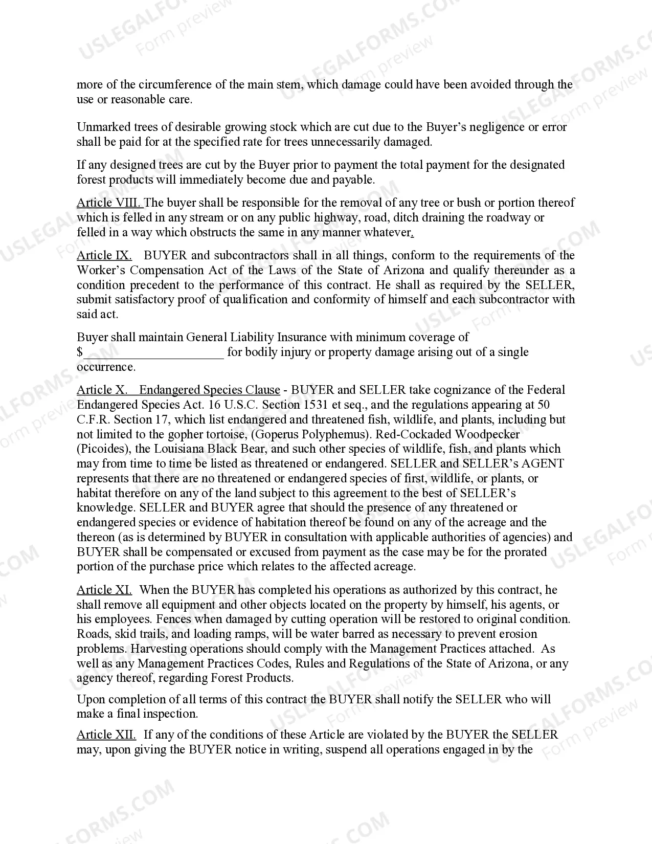 Preview Arizona Forest Products Timber Sale Contract