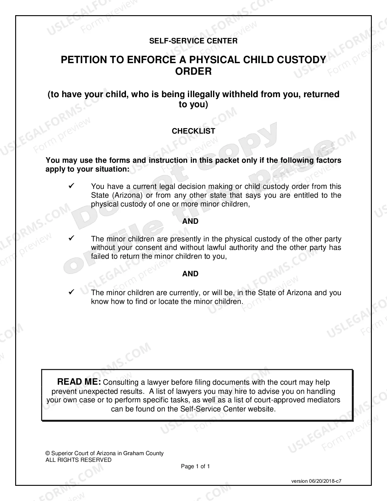 Preview Petition to Enforce a Physical Child Custody Order
