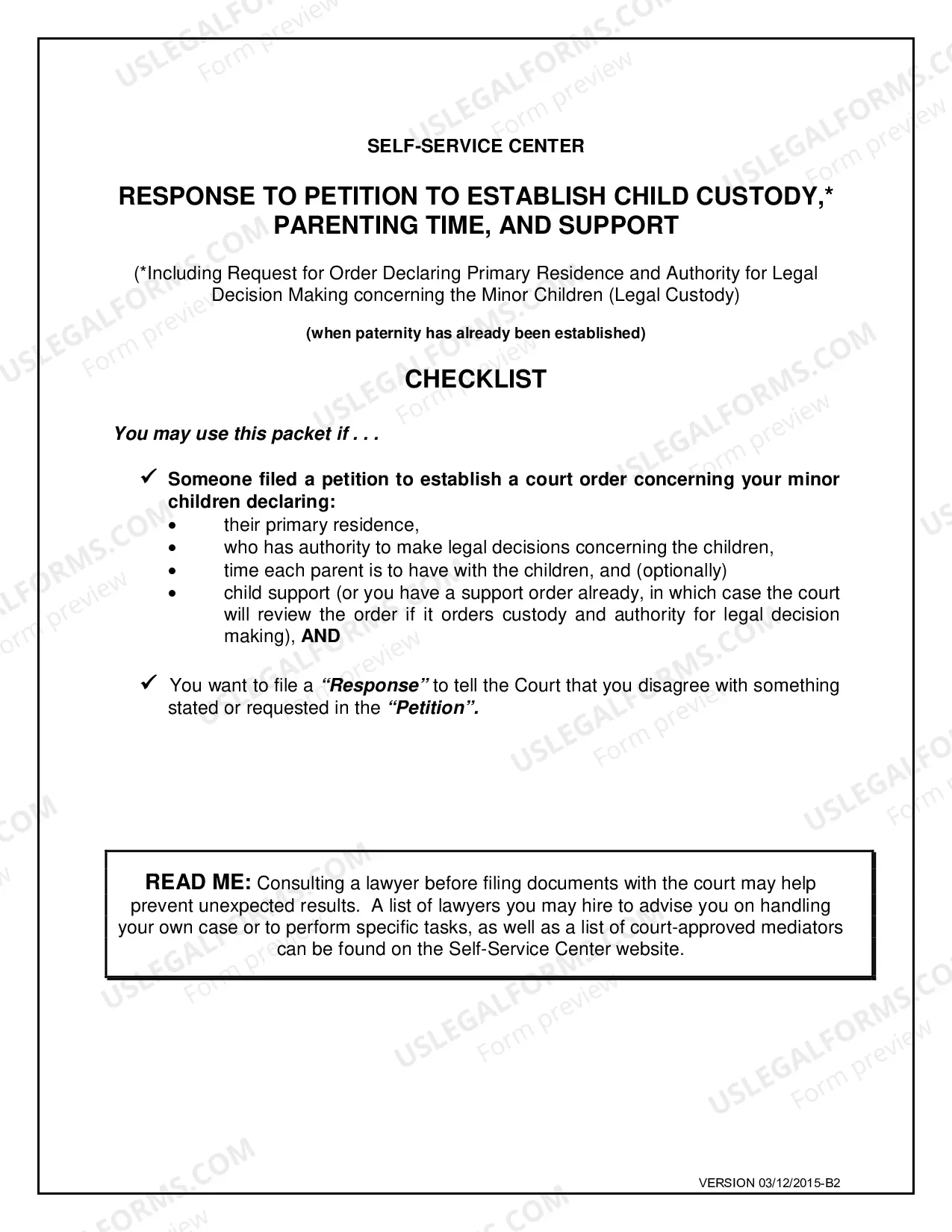 Preview Response to Petition to Establish Child Custody, Parenting Time and Support
